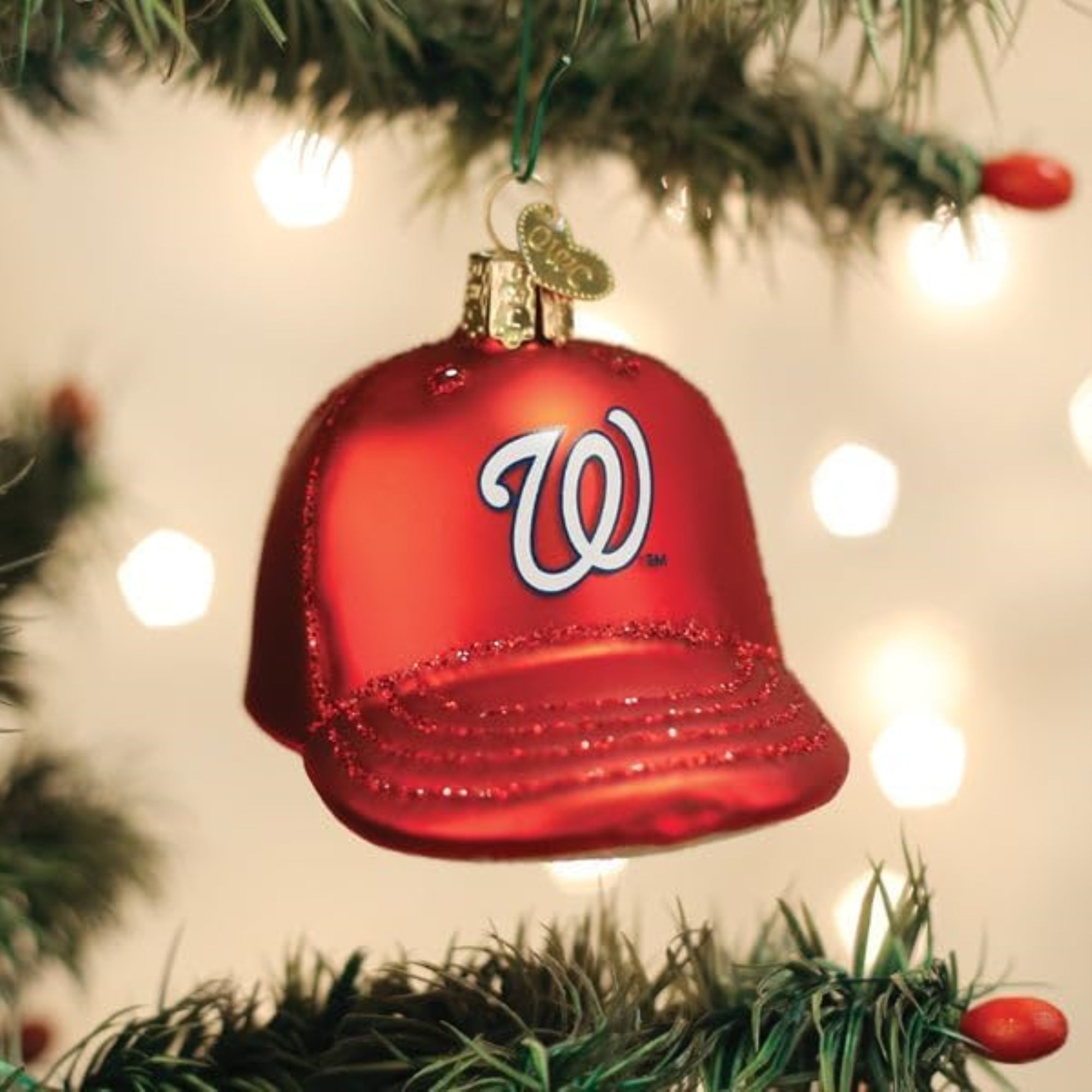 Old World Christmas Blown Glass Ornament for Christmas Tree, Washington Nationals Baseball Cap