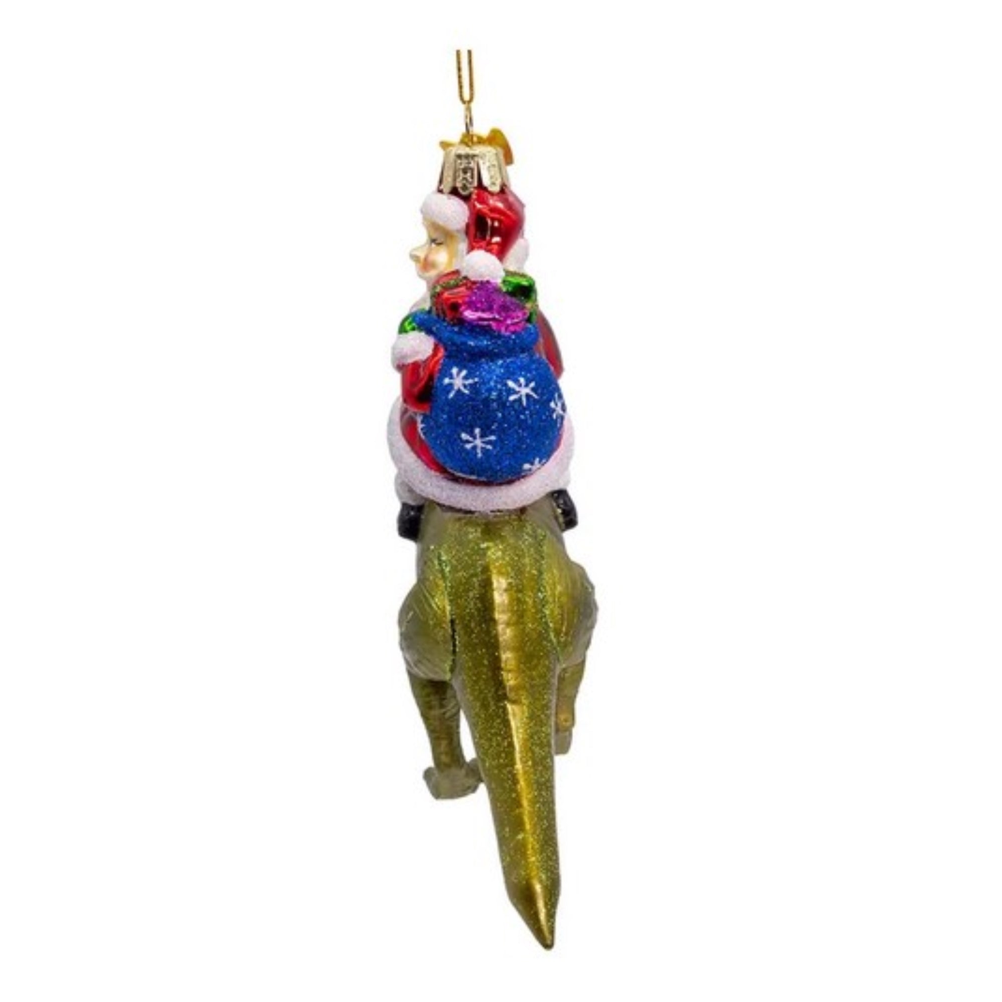 Kurt Adler Nobel Gems Collection Glass Christmas Ornament, Santa on Dinosaur