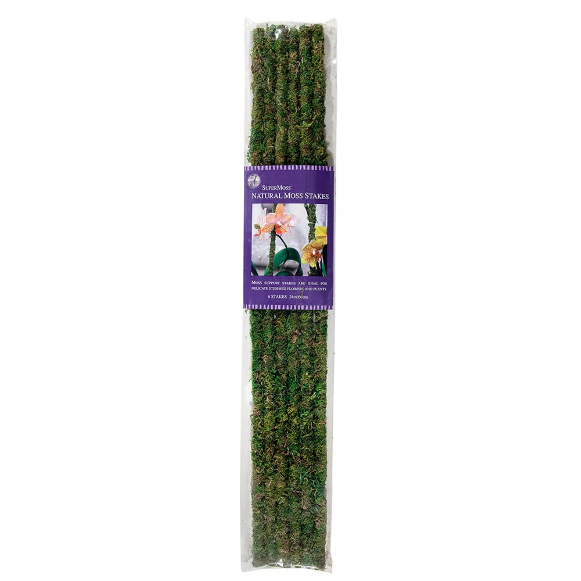 SuperMoss Moss Plant Stakes, Preserved, Fresh Green, 24" (Pack of 6)