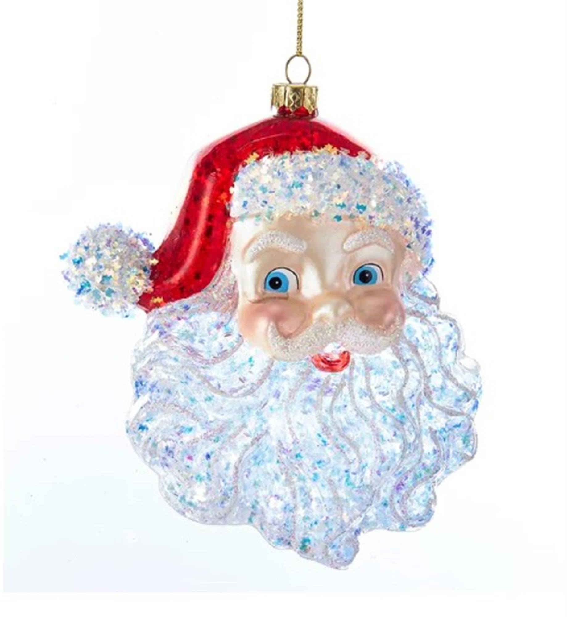 Kurt Adler Glass Ornament for Christmas Tree, Santa Head