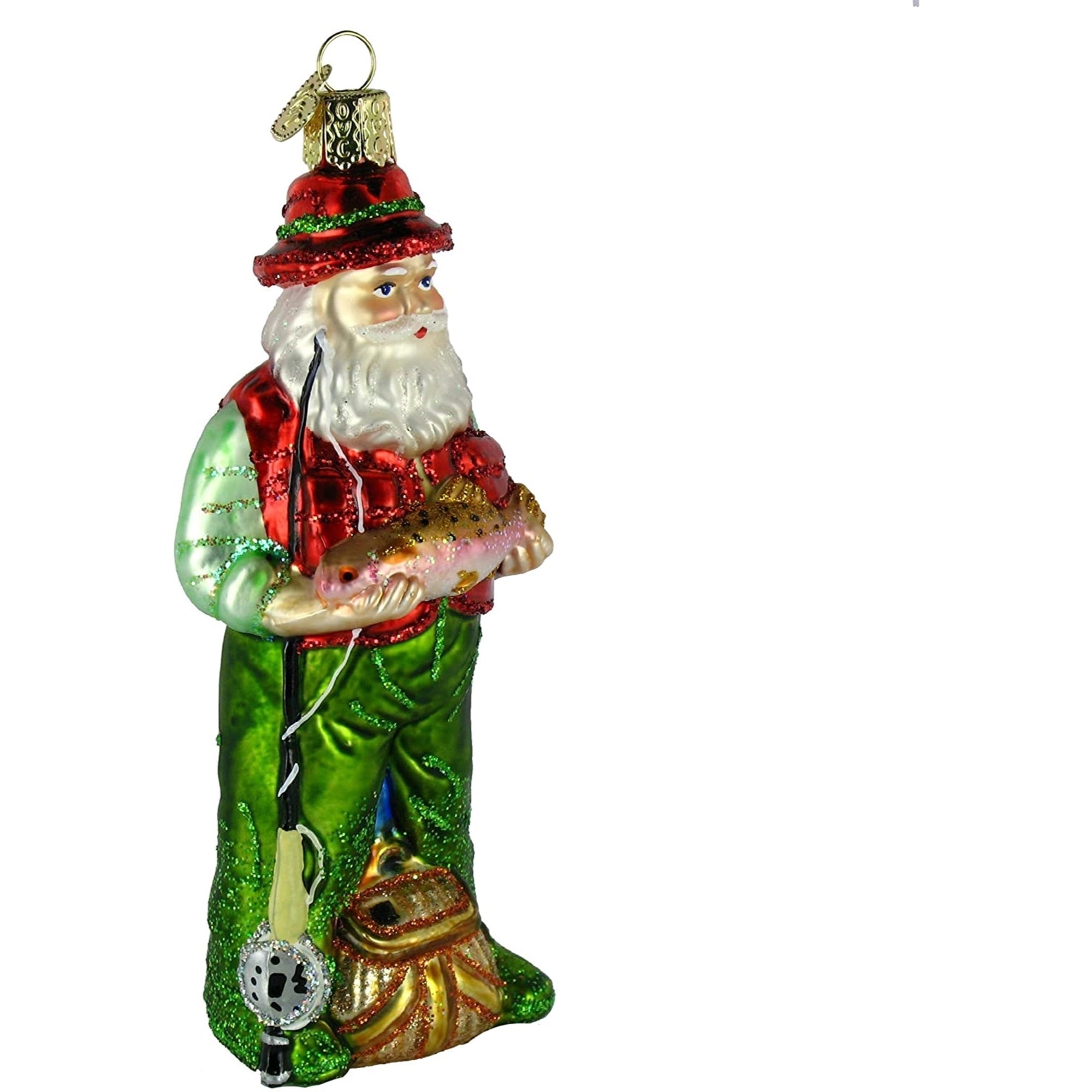 Old World Christmas Blown Glass Ornament for Christmas Tree, Fly Fishing Santa