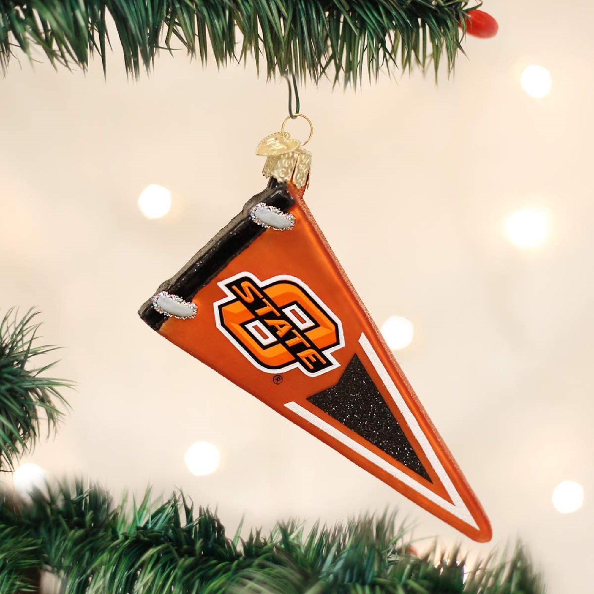 Old World Christmas Blown Glass Ornament for Christmas Tree, Oklahoma State Pennant