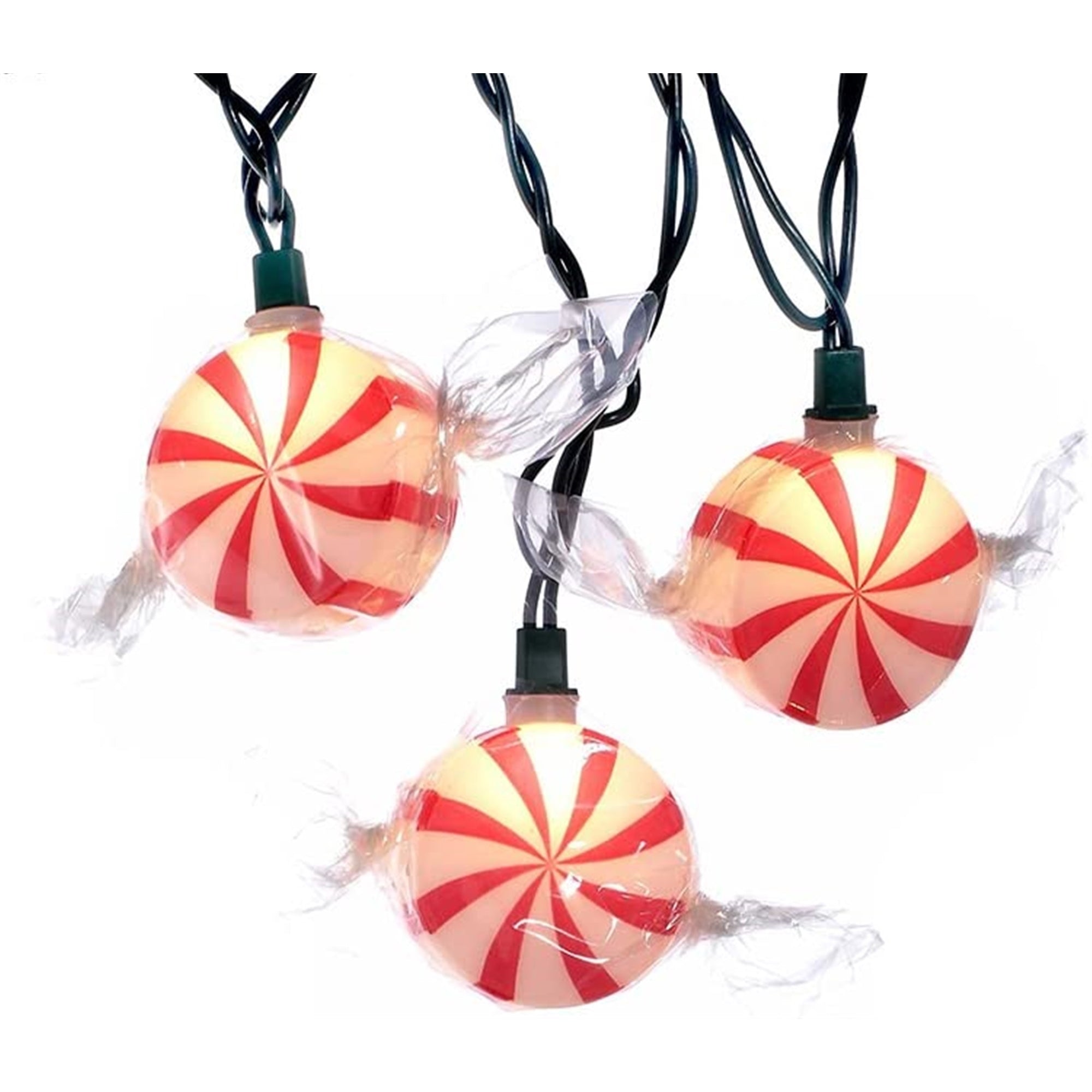 Kurt Adler Indoor/Outdoor Novelty String 10-Light Set, Peppermint Candy, 11.5'