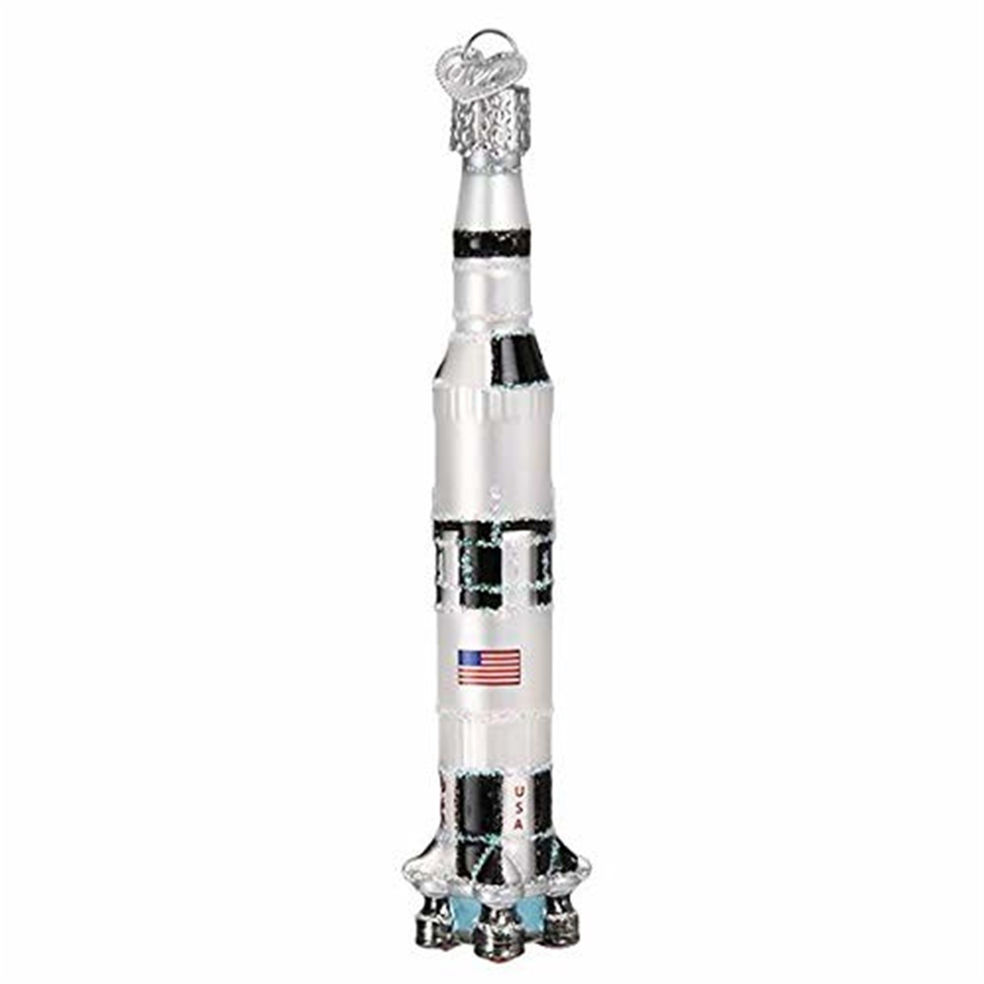 Old World Christmas Blown Glass Ornament for Christmas Tree, Saturn V Rocket