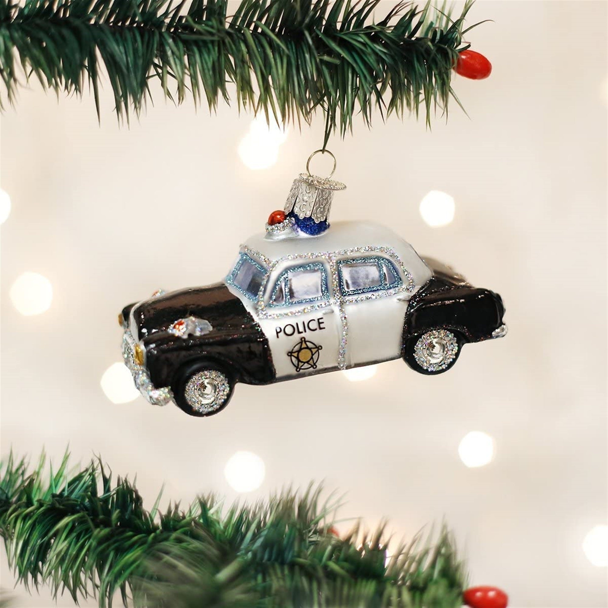 Old World Christmas Blown Glass Ornament for Christmas Tree, Police Car