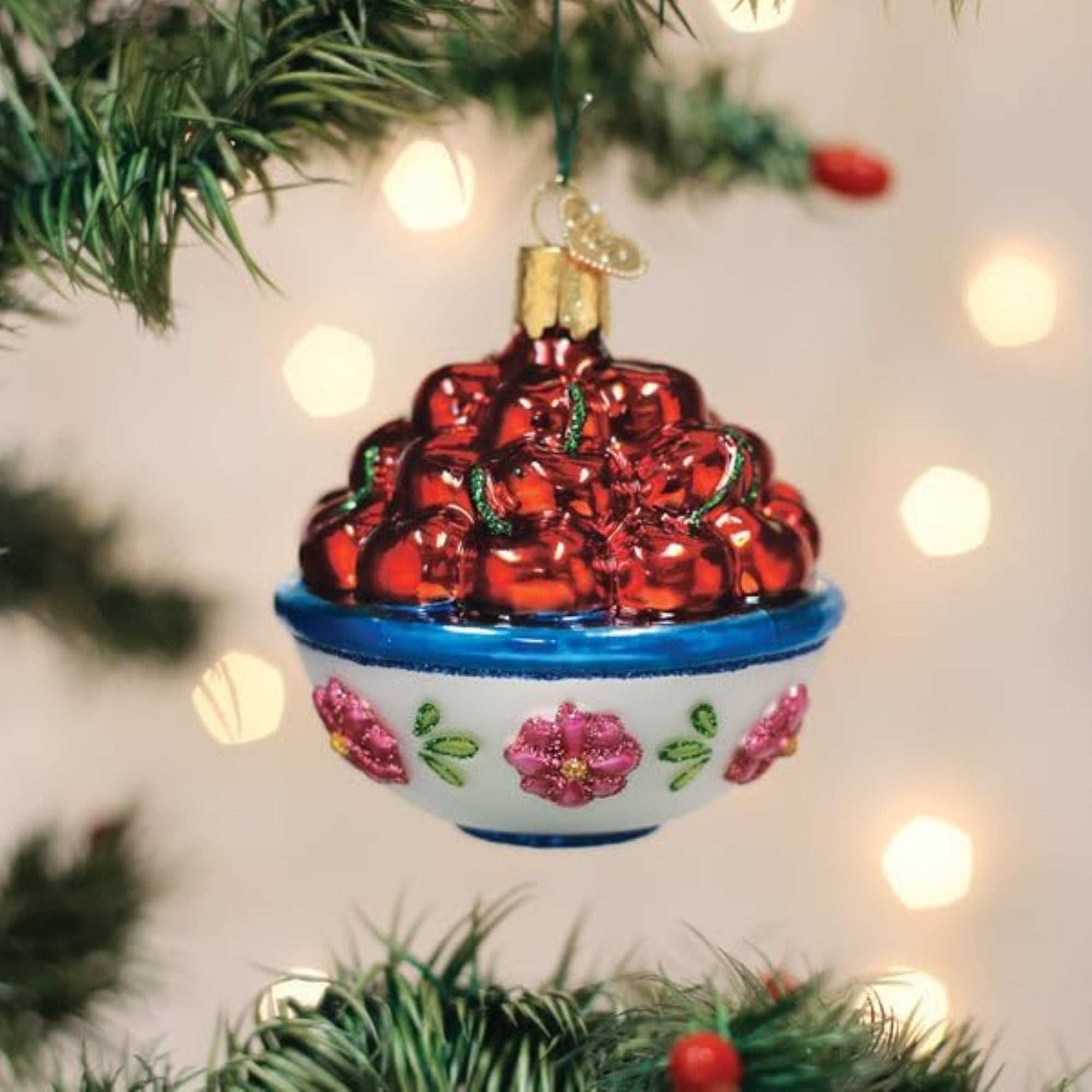 Old World Christmas Blown Glass Ornament for Christmas Tree, Bowl Of Cherries (with OWC Gift Box)