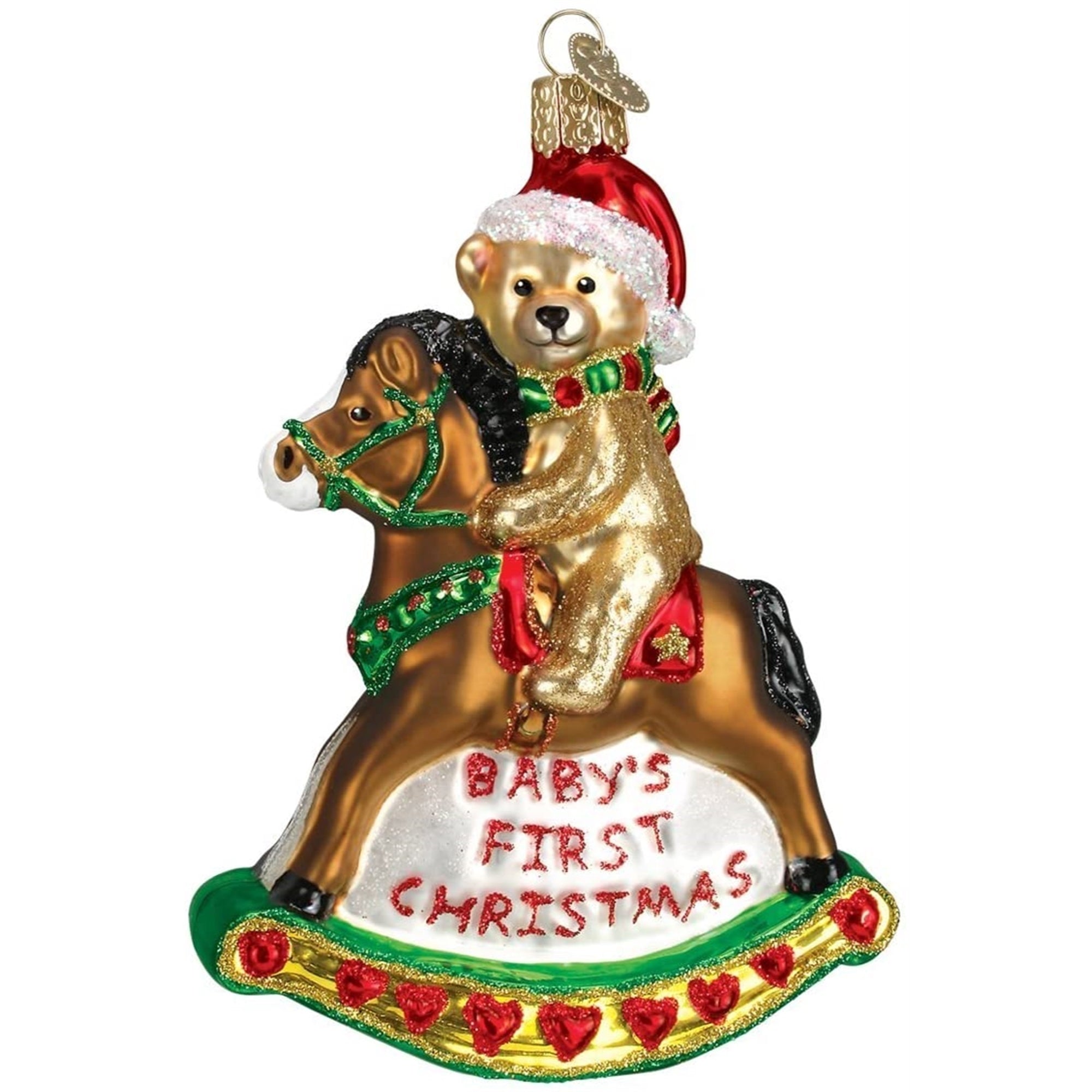 Old World Christmas Blown Glass Ornament for Christmas Tree, Baby's First Christmas Rocking Horse