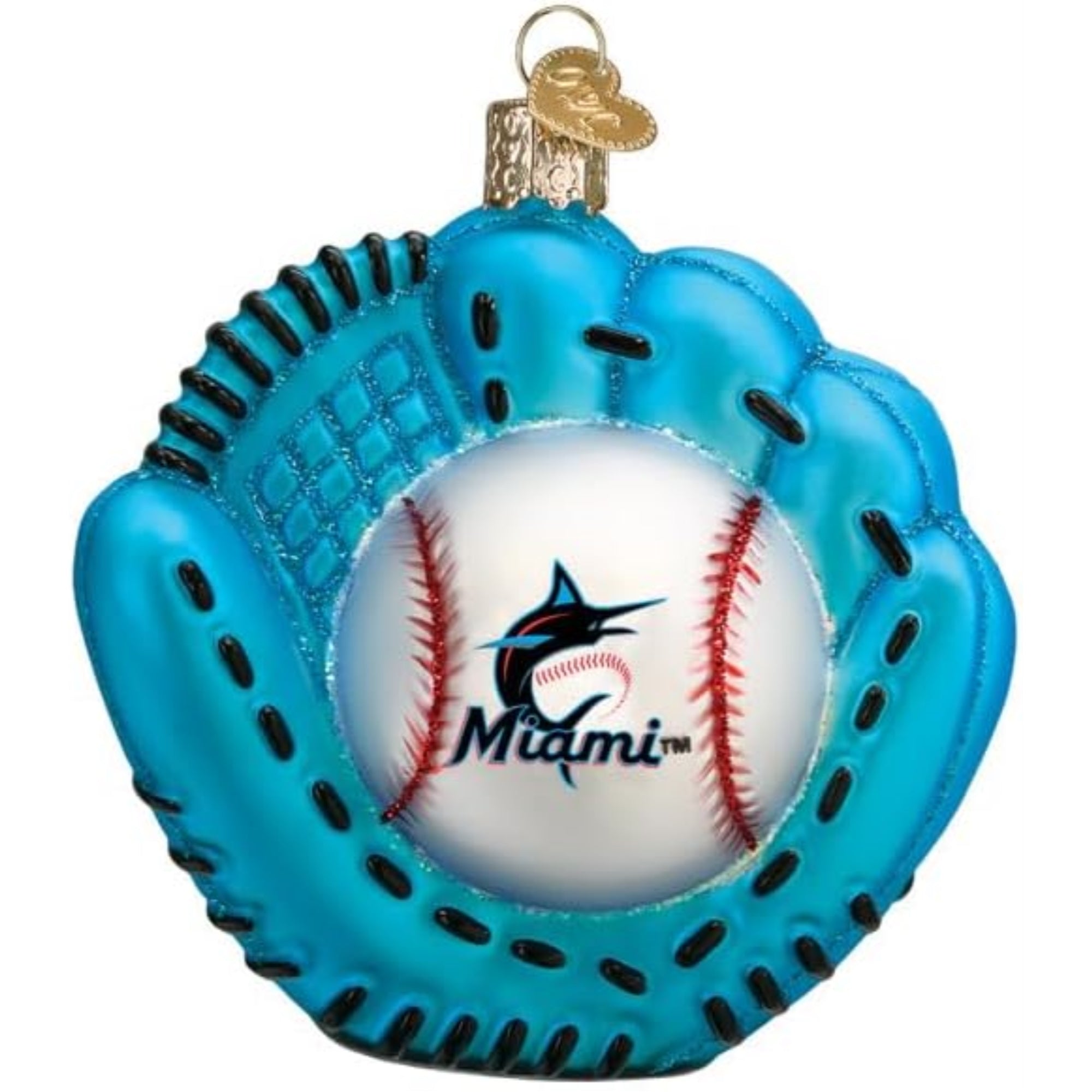Old World Christmas Blown Glass Ornament for Christmas Tree, Miami Marlins Baseball Mitt