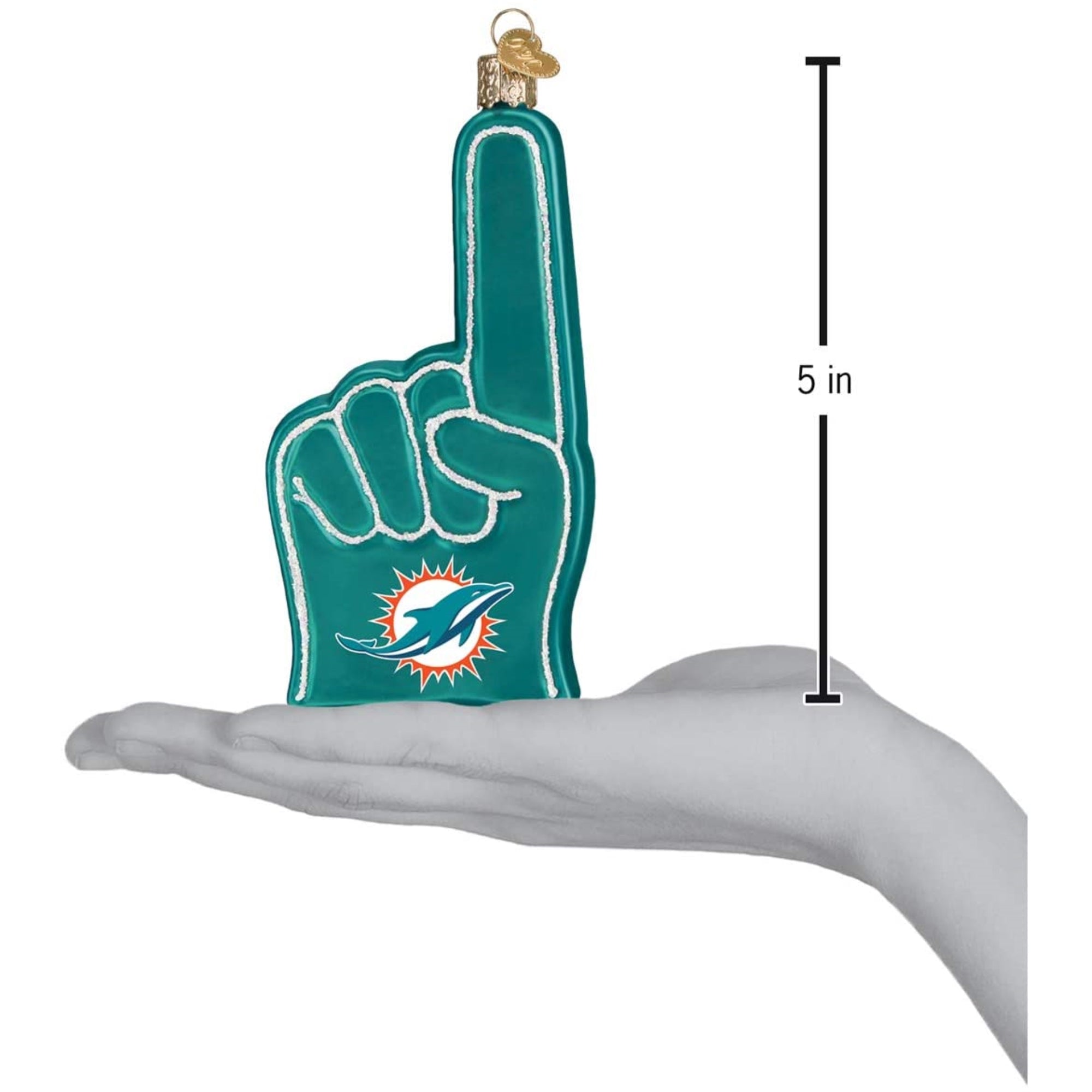 Old World Christmas Blown Glass Ornament for Christmas Tree, Miami Dolphins Foam Finger