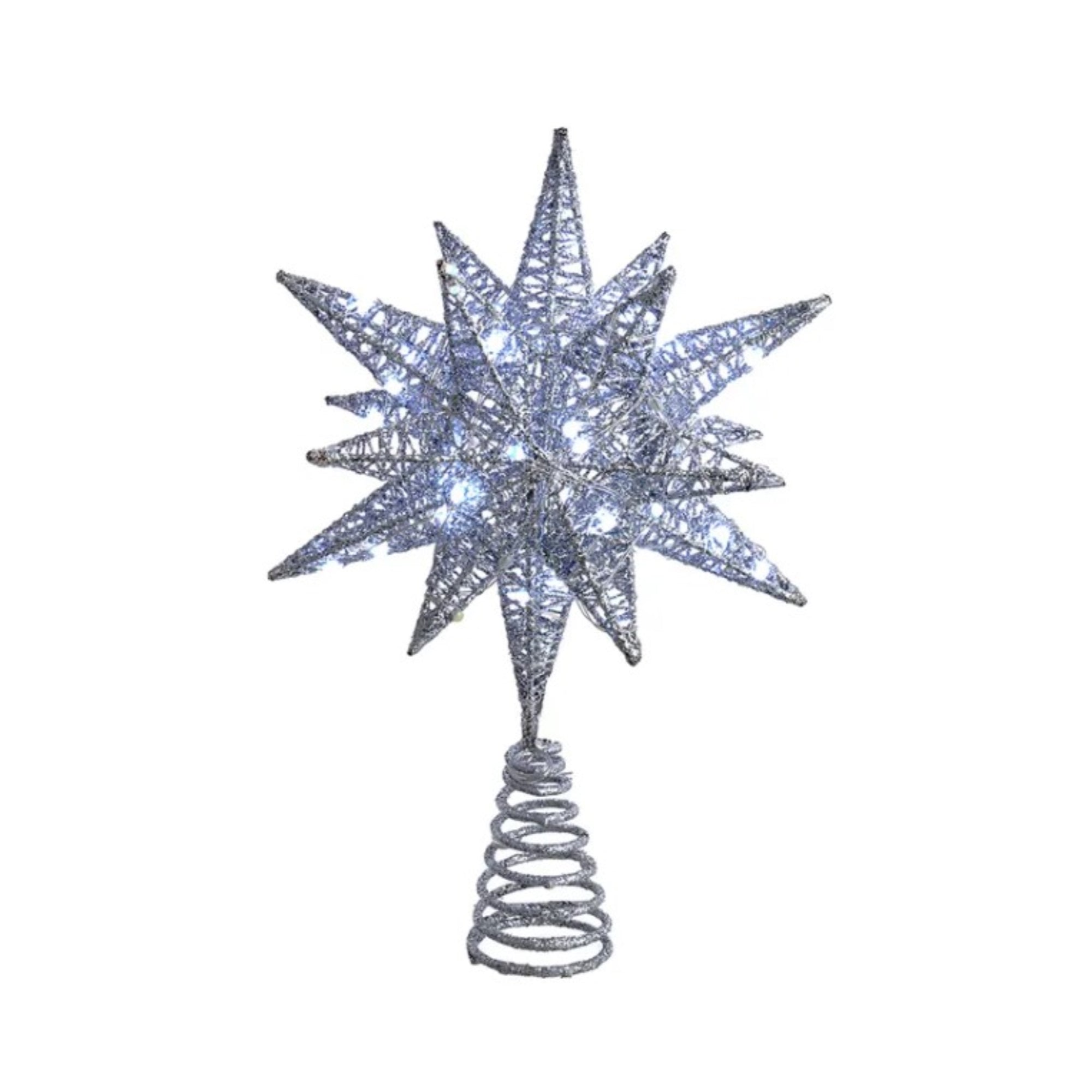 Kurt Adler 60-Light Warm White Twinkling Superbright LED Silver Starburst Treetop, 11in