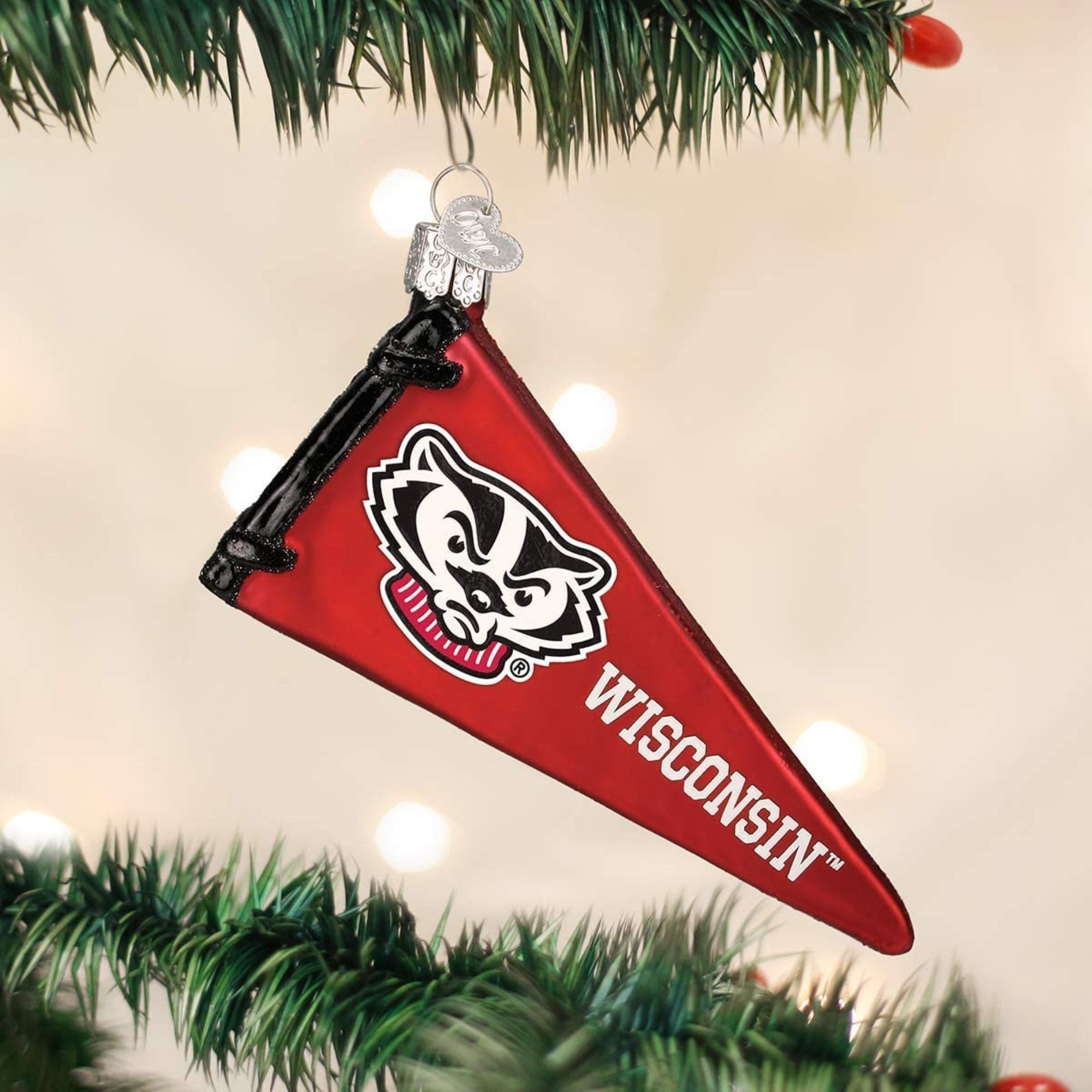 Old World Christmas Blown Glass Ornament for Christmas Tree, Wisconsin Badgers Pennant