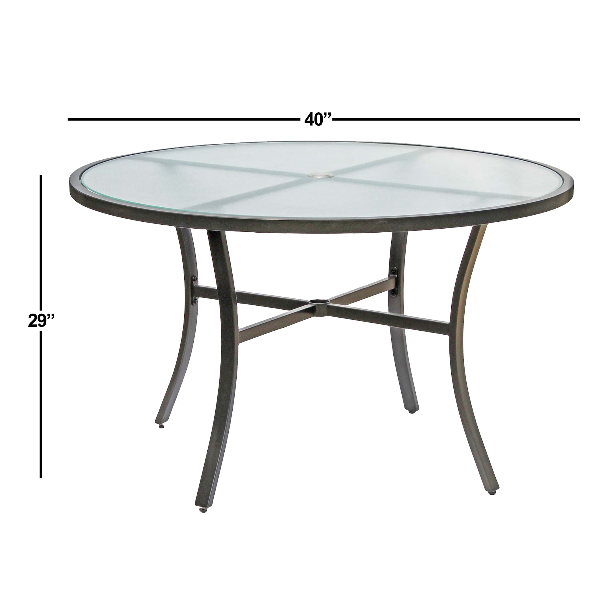 Garden Elements Bellevue Outdoor Patio Dining Table, Round Aluminum Base and Rim with Tempered Glass Top, Dark Taupe 40"