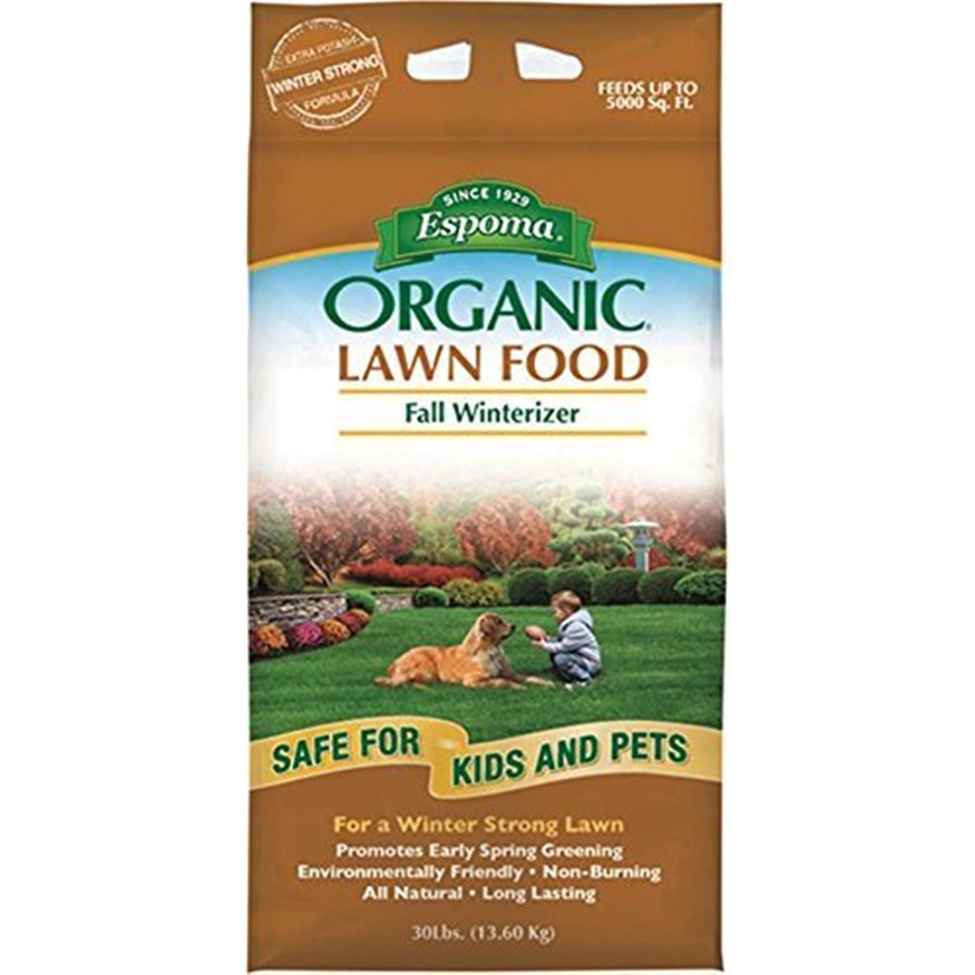 Espoma Organic 8-0-5 Lawn Food, Fall Winterizer for a Winter Strong Lawn, 30lb (5,000 sq ft Coverage)