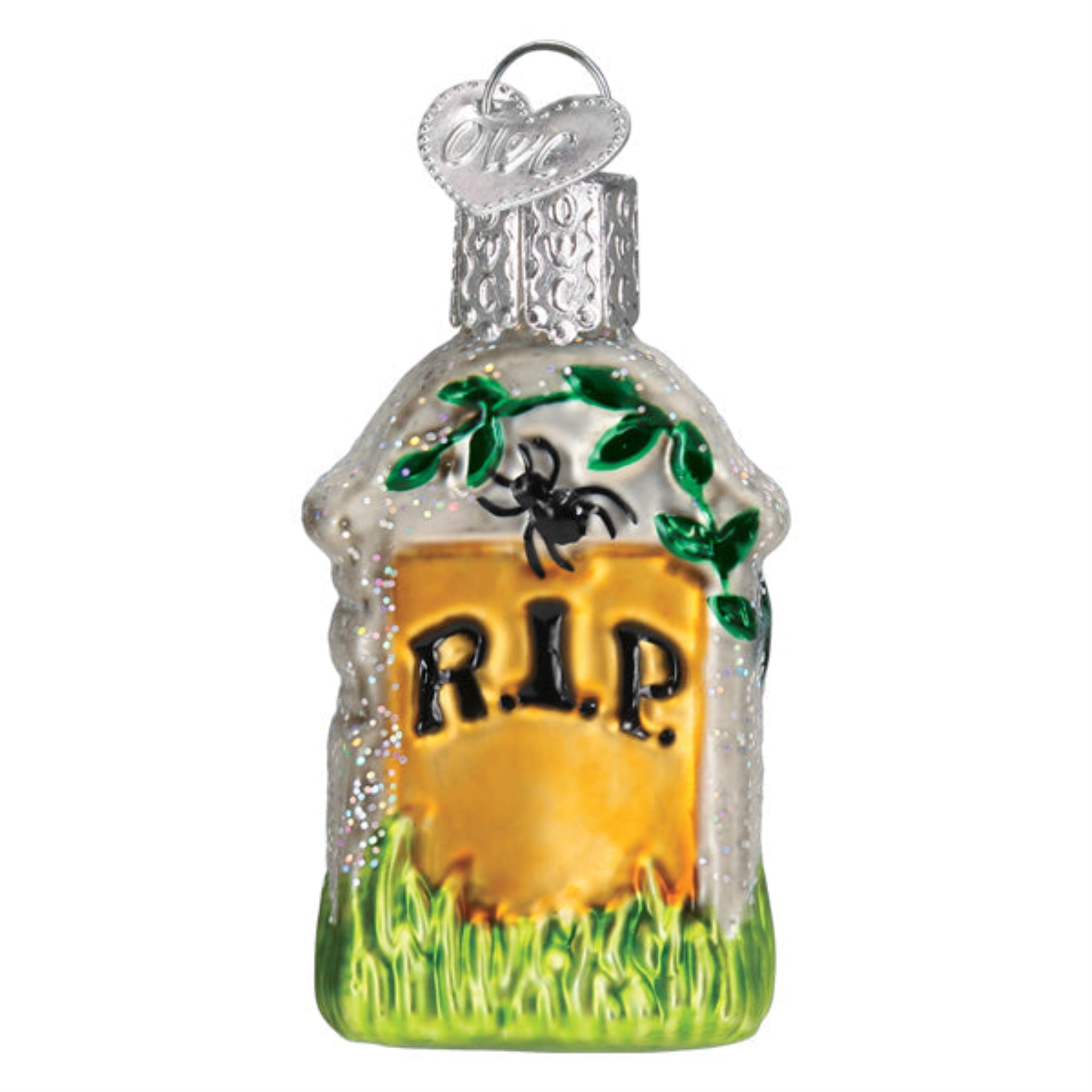 Old World Christmas Blown Glass Hanging Ornament for Halloween, Mini Tombstone (with OWC Gift Box)