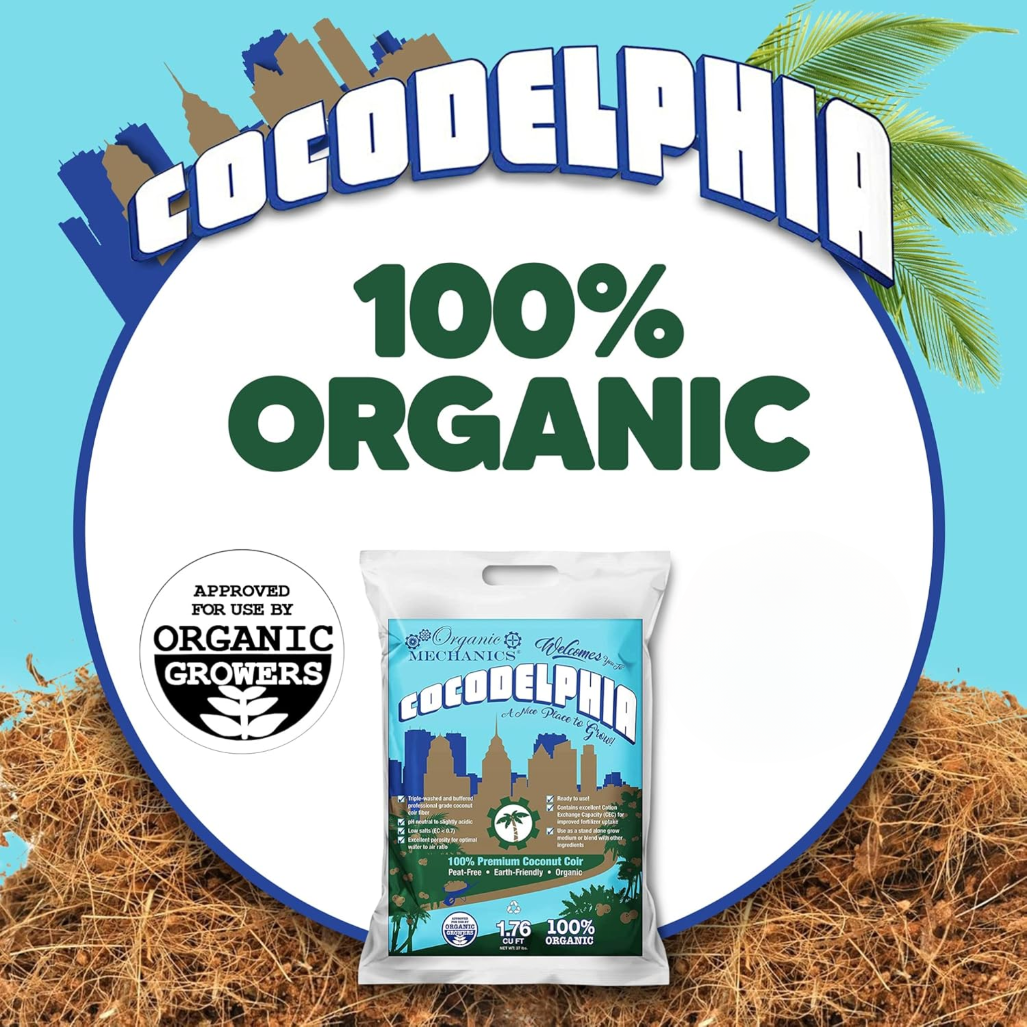 Organic Mechanics Premium Coconut Coir Cocodelphia Potting Soil, 1.8 cu ft