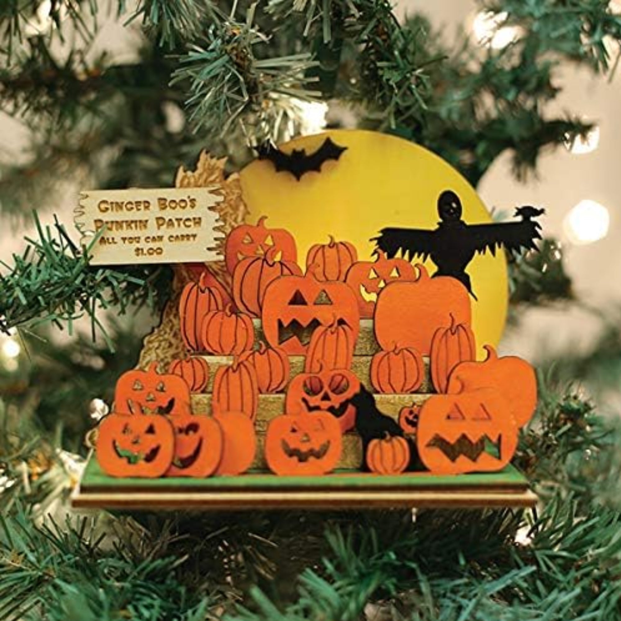 Old World Christmas Wooden Ginger Cottages Ornament, Haunted Pumpkins