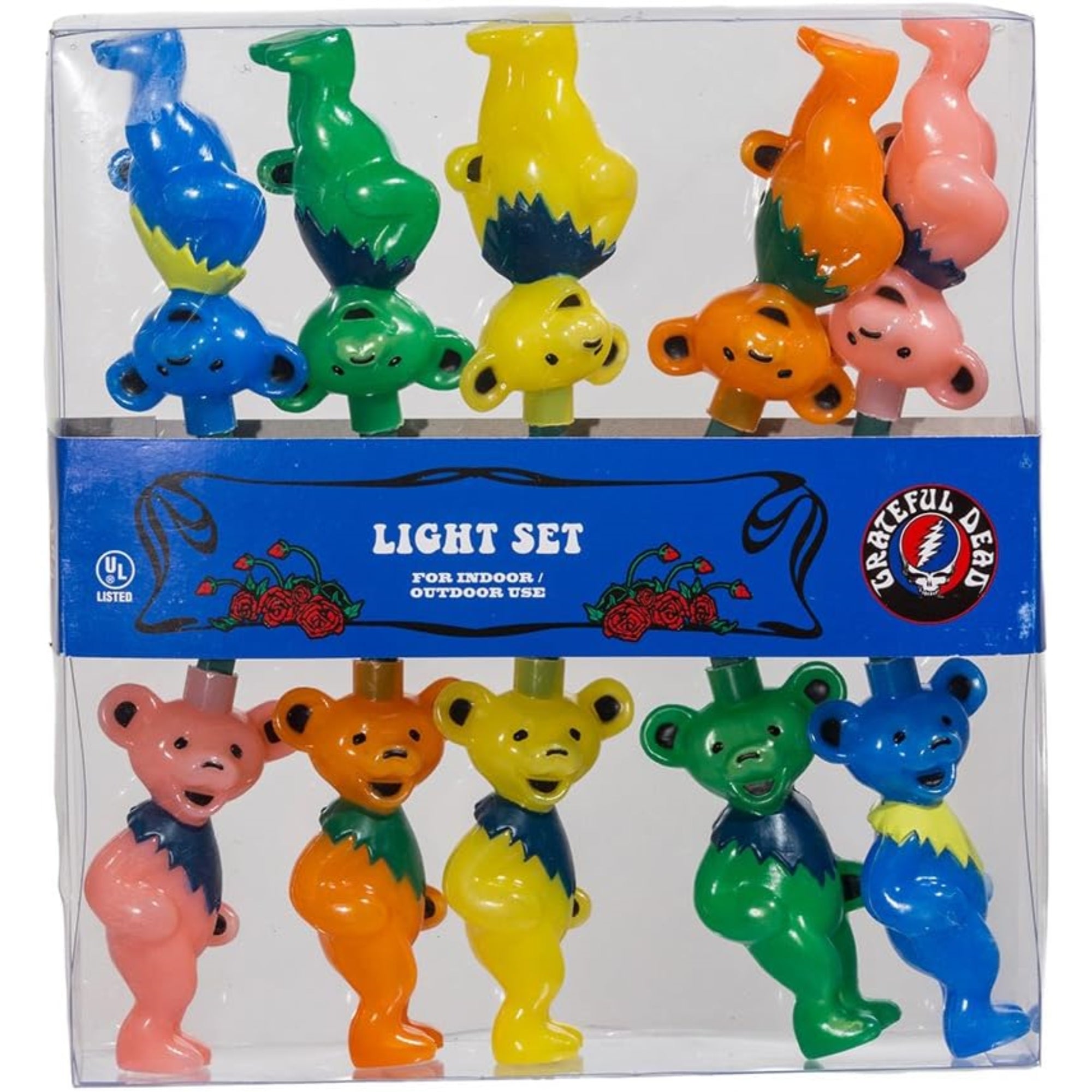 Kurt Adler Indoor/Outdoor String UL 10-Light Set, Grateful Dead Bears, Multicolored, 11.5ft