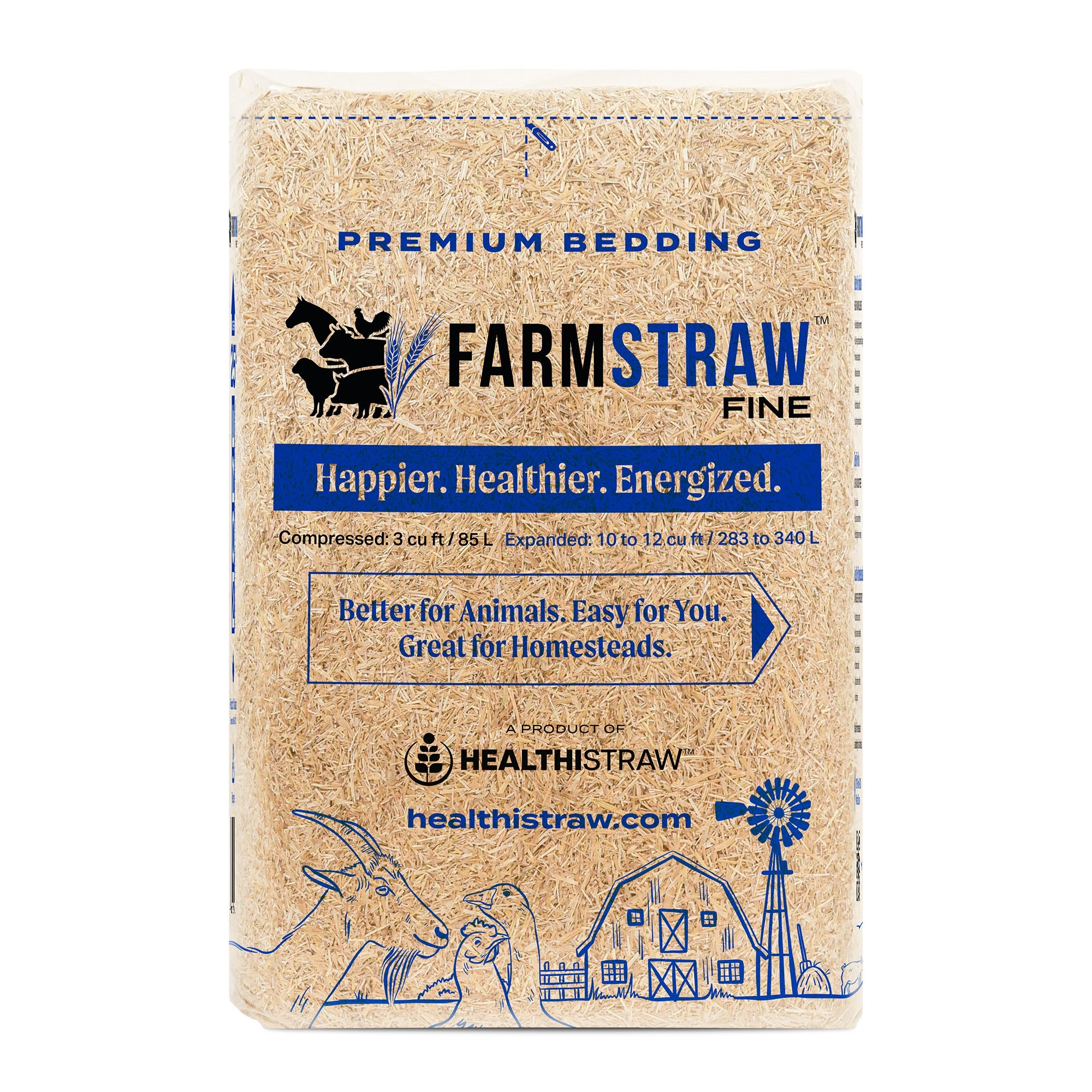 HealthiStraw FarmStraw Fine Cut, All-Natural, Clean Animal Straw Bedding Hobby Farms, Small Pets, 3 cu ft (10-12 cu ft usable volume)