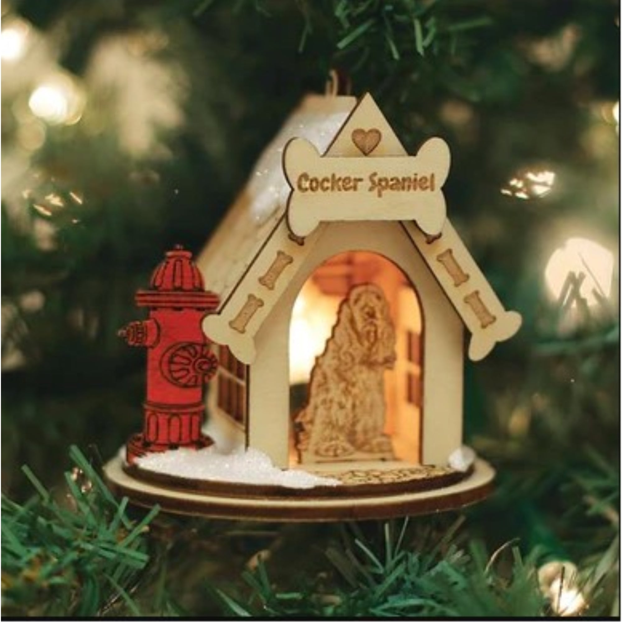 Old World Christmas Ginger Cottages Wooden Ornament for Christmas Tree, Cocker Spaniel Doghouse