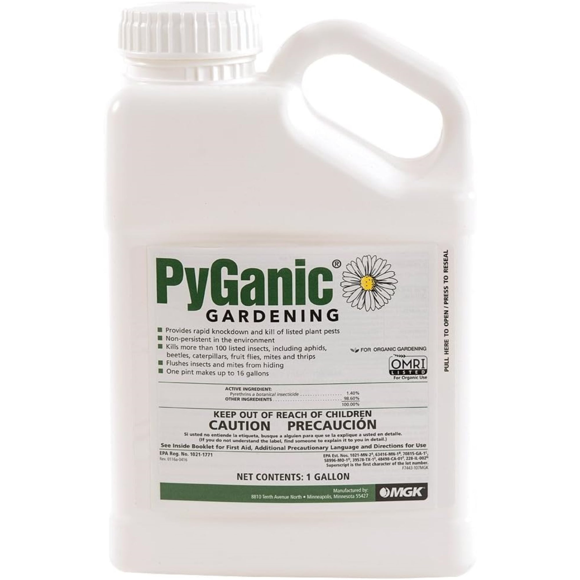 Pyganic Gardening Organic Liquid Insecticide Concentrate For Garden Insects, 1 Gallon