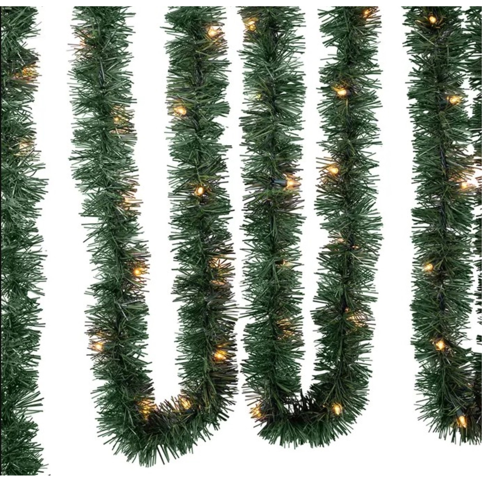 Kurt Adler Pre-Lit Incandescent Green Christmas Garland, Warm White, 18ft