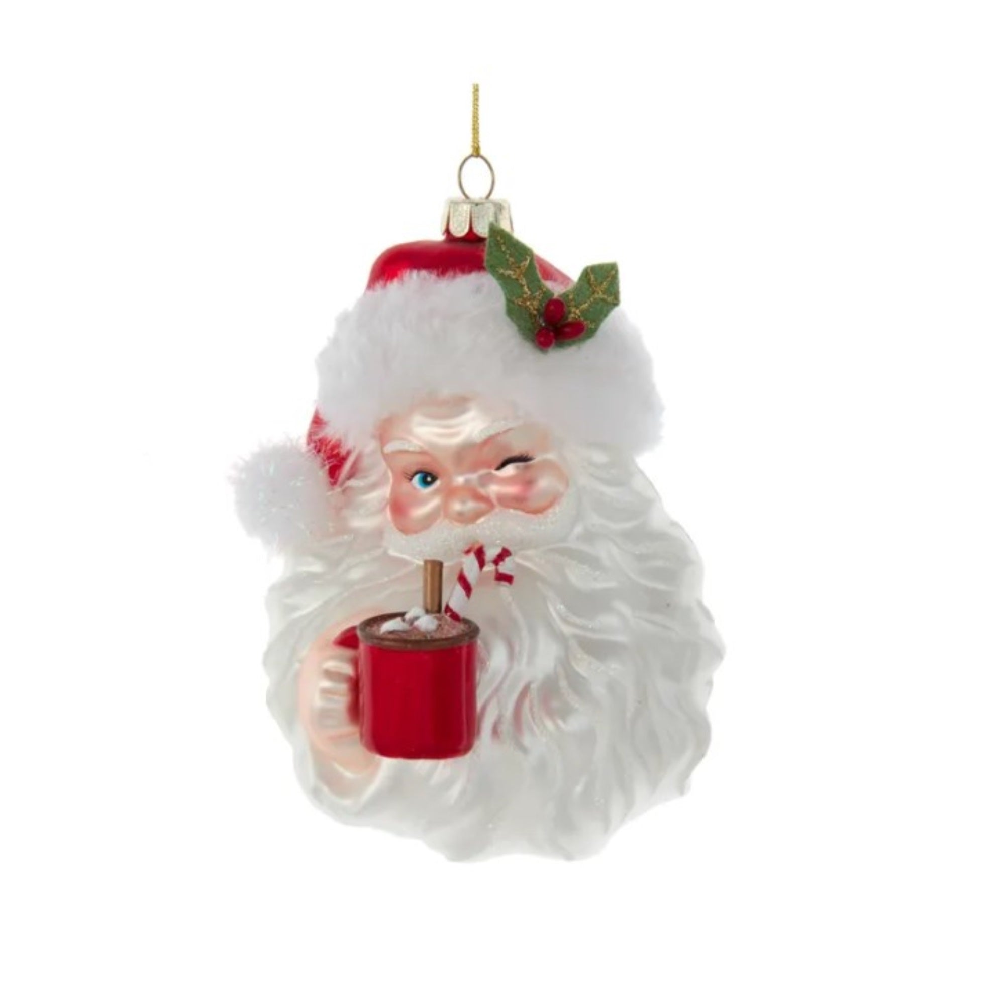 Kurt Adler Noble Gems Glass Ornament for Christmas Tree, Santa with Cocoa Mug