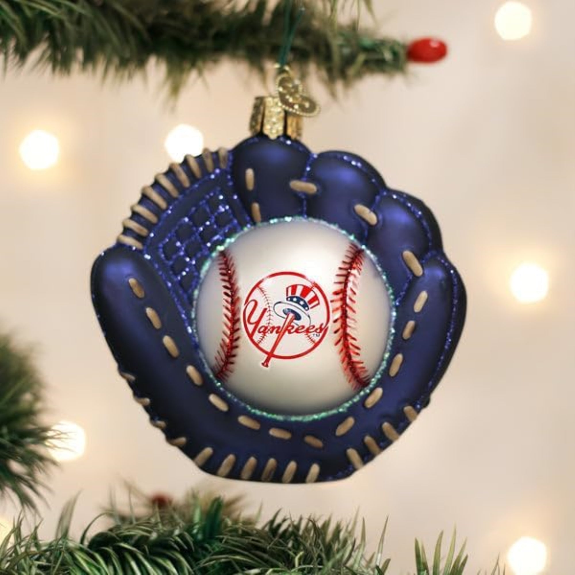 Old World Christmas Blown Glass Ornament for Christmas Tree, New York Yankees Baseball Mitt