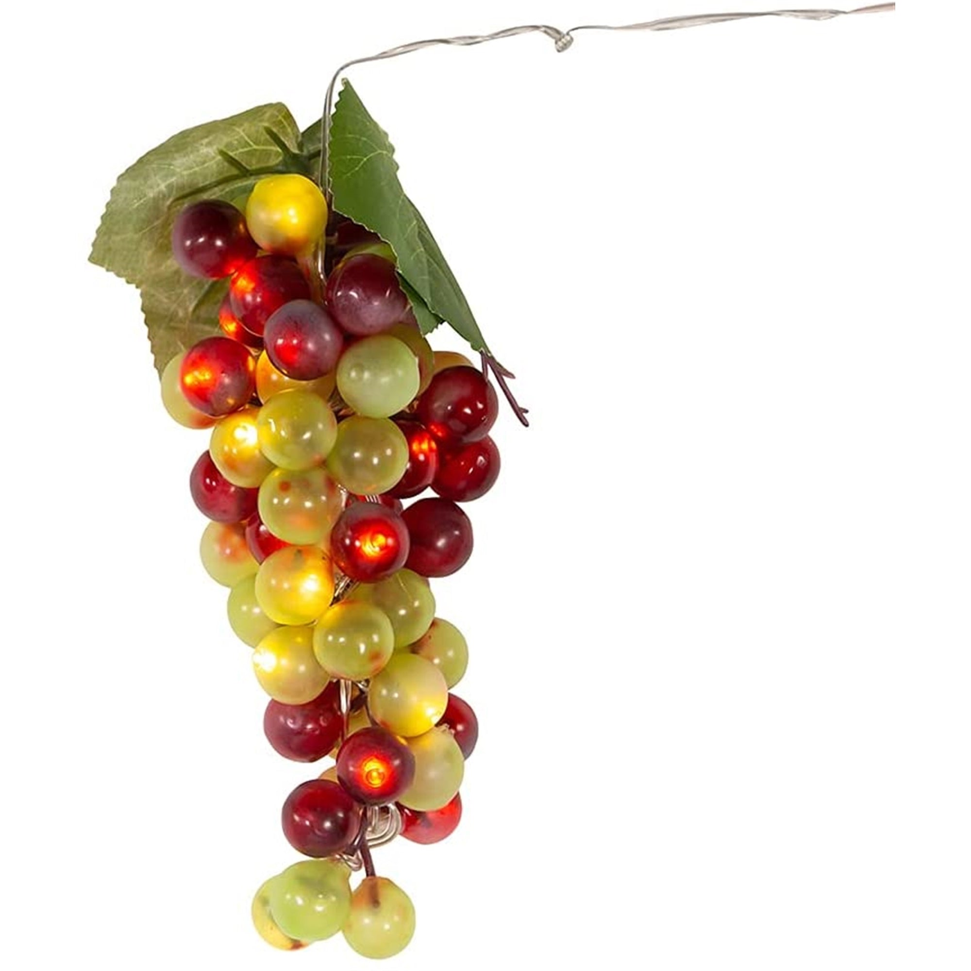 Kurt Adler Battery Operated 20 Warm White LED Lights, Single Cluster Green & Burgundy Grapes, 8"