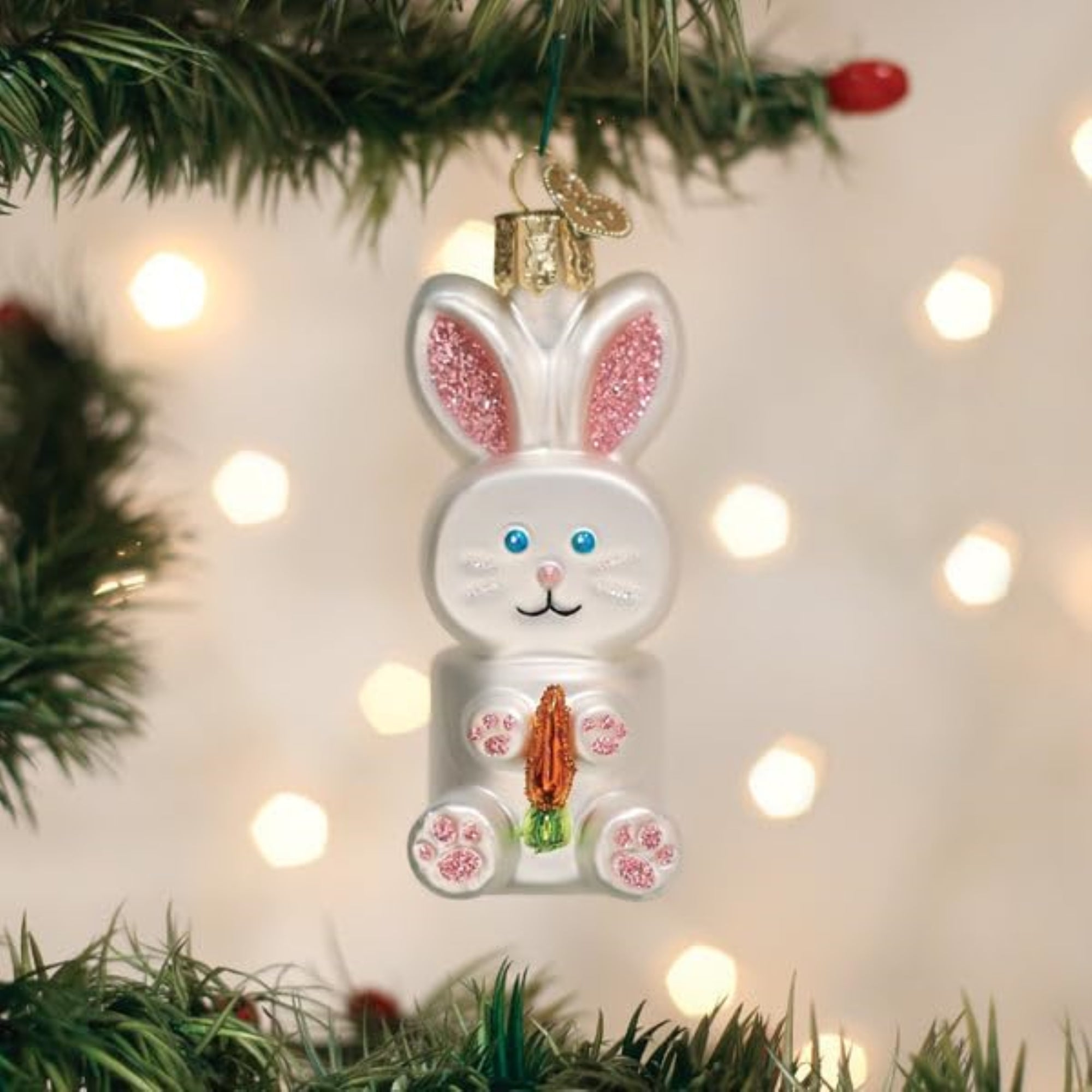 Old World Christmas Blown Glass Ornament for Christmas Tree, Marshmallow Bunny (with OWC Gift Box)