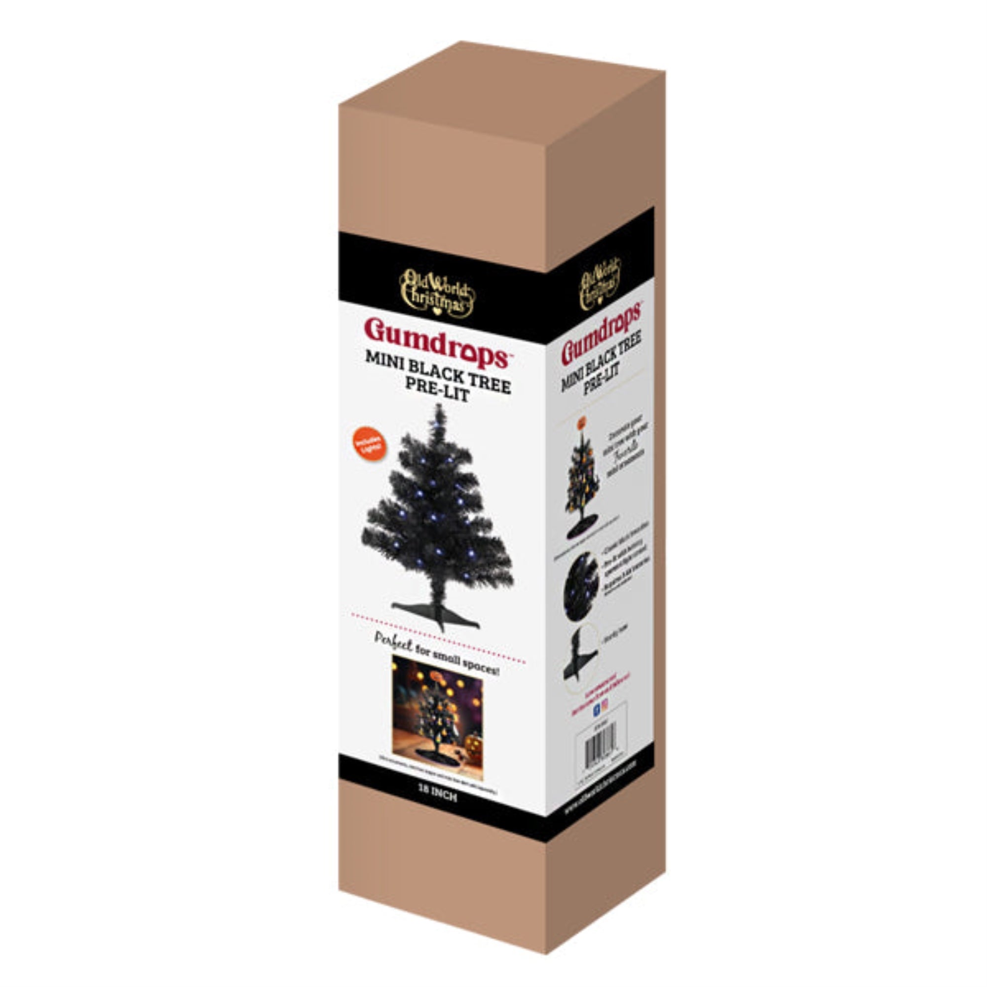 Old World Christmas Mini Artificial Pre-lit Black Tree for Small Spaces, Dorms, and More, 18"