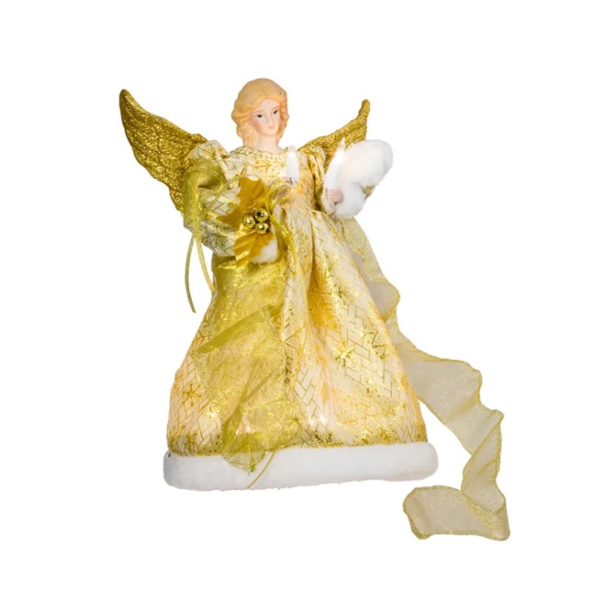 Kurt Adler UL 10-Light Gold Dress Angel Christmas Treetop, 12in