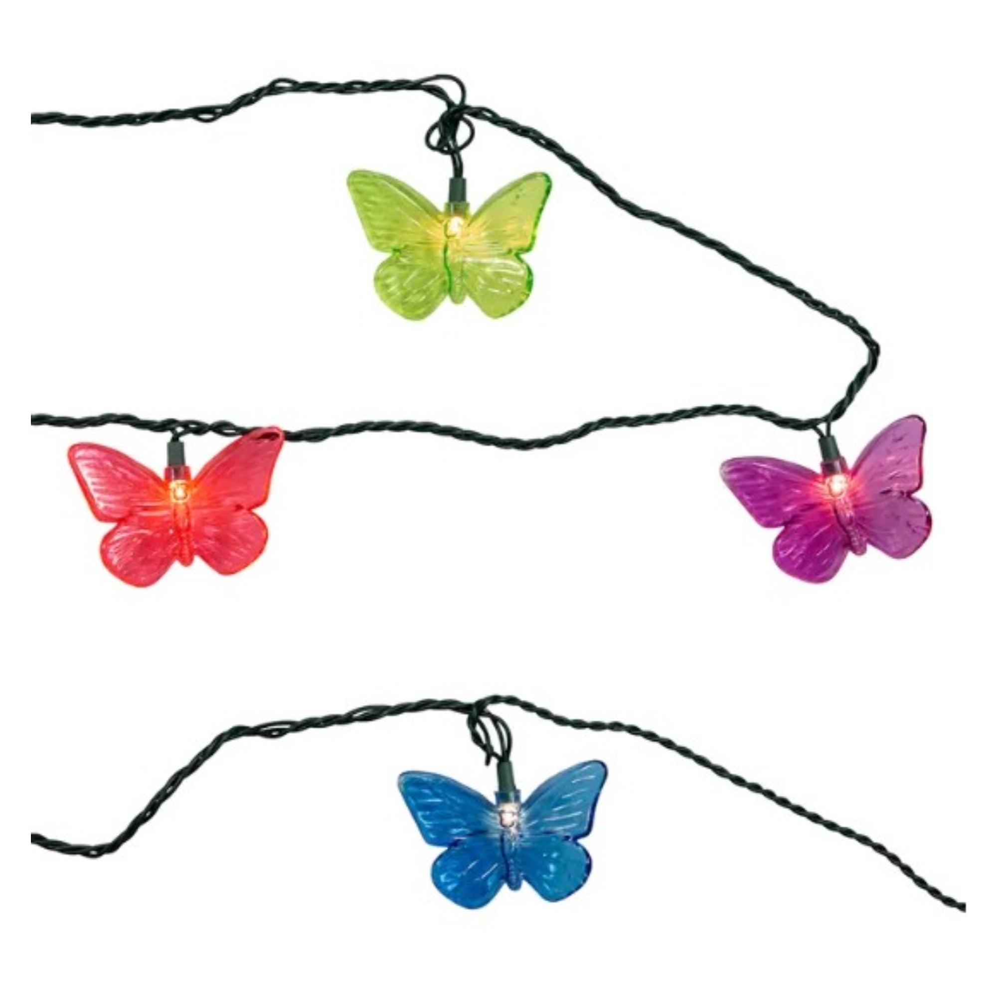 Kurt Adler Indoor/Outdoor String 10-Light Set, Multicolor Butterfly Light, 11.5'