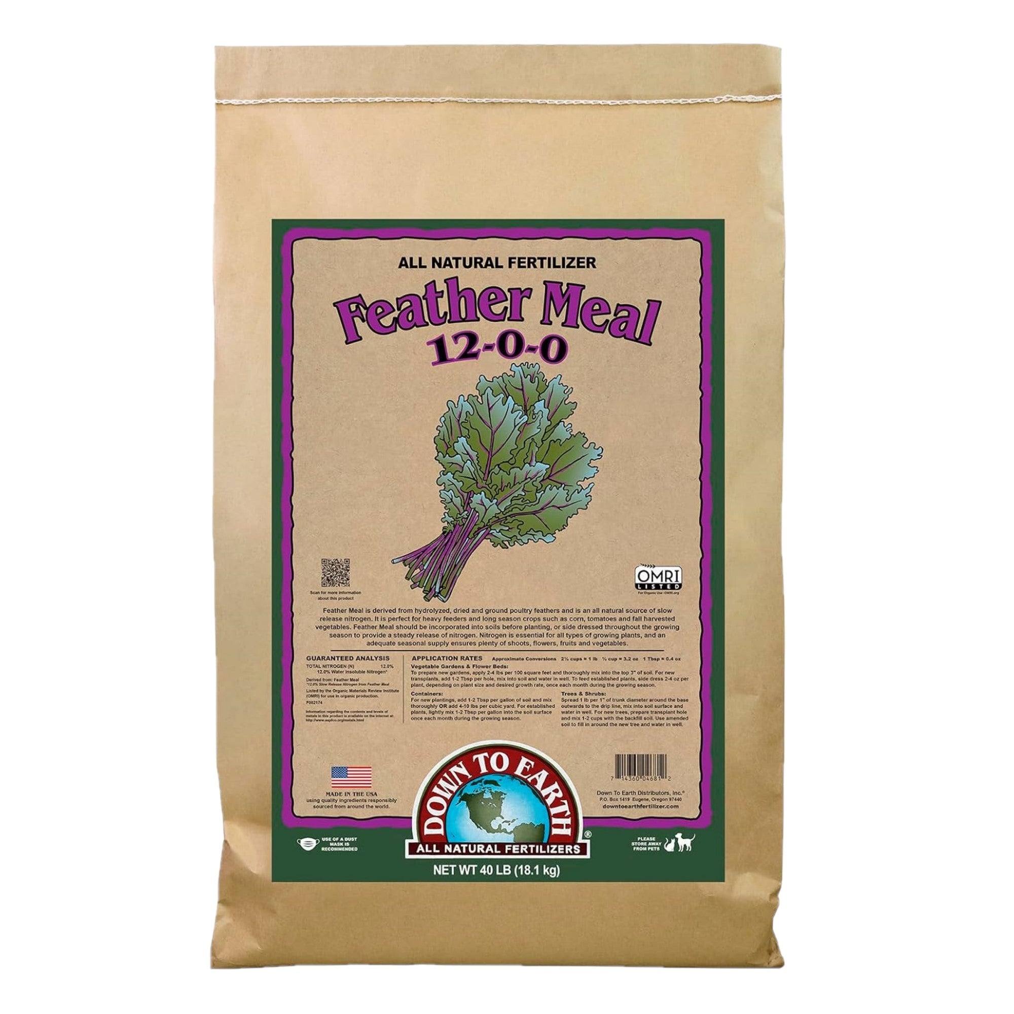 Down to Earth Organic Feather Meal Fertilizer Mix 12-0-0