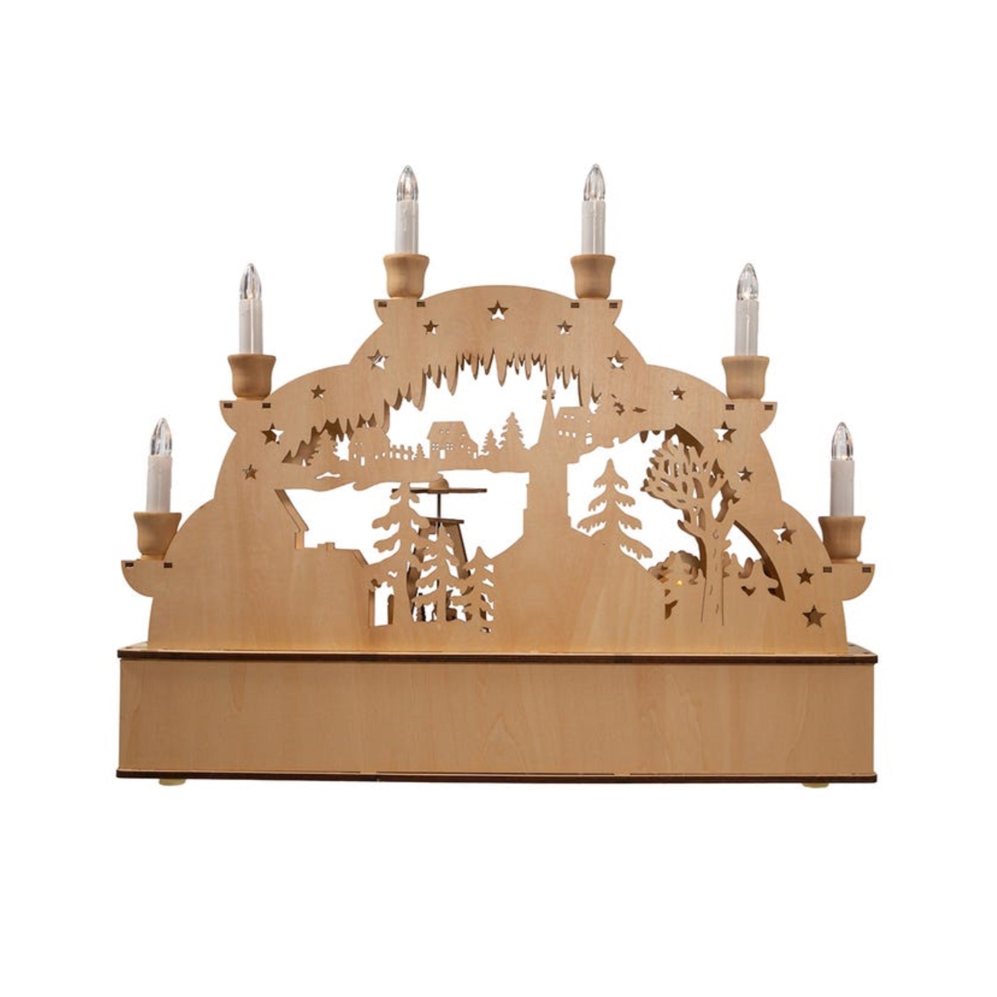 Kurt Adler Wooden LED Light-Up Musical/Motion Santa Christmas Village with Candles, 10.25in