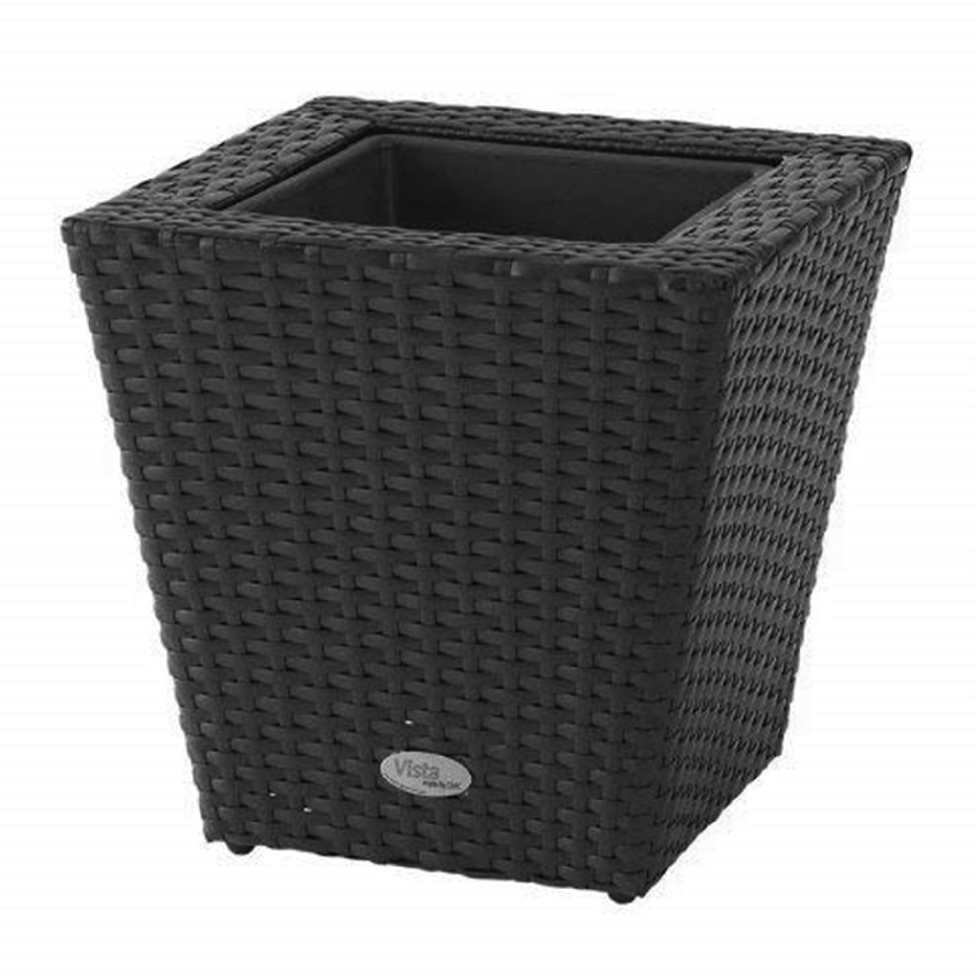 DMC Products Indoor/Outdoor Square Woven Resin Wicker Vista Planter, Black, 14"