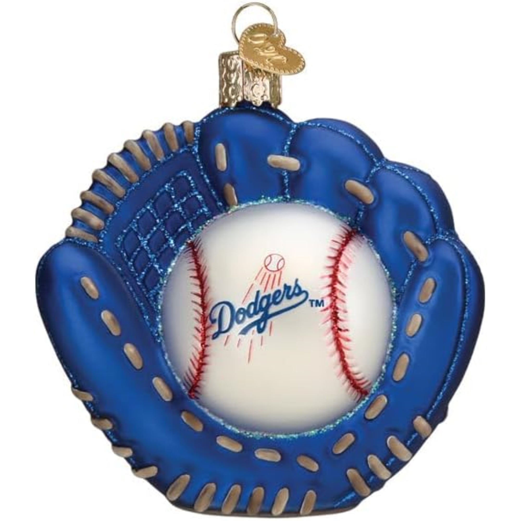 Old World Christmas Blown Glass Ornament for Christmas Tree, Los Angeles Dodgers Baseball Mitt