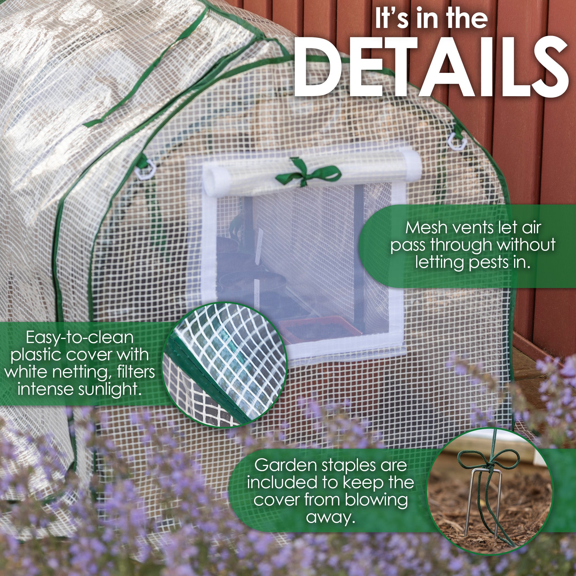 Garden Elements Indoor/Outdoor Metal Frame, Plastic Covered Cloche Round Tunnel Greenhouse, White, Mini, 47”