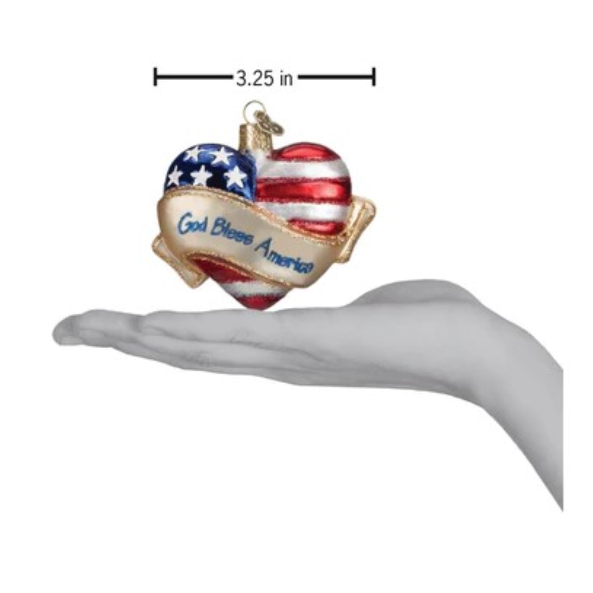 Old World Christmas Blown Glass Ornament for Christmas Tree, God Bless America Heart