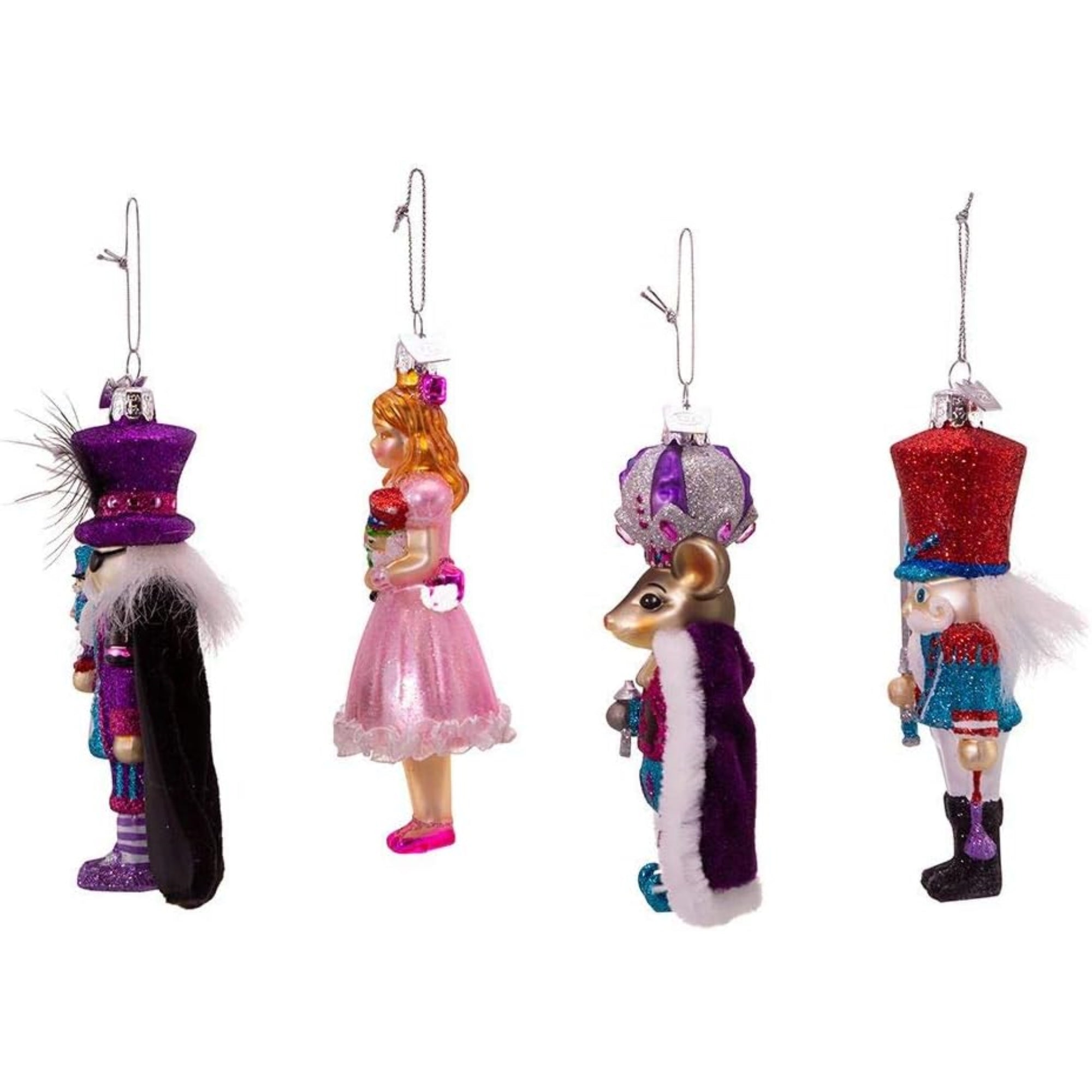 Kurt Adler Noble Gems Glass Christmas Tree Ornaments, Nutcracker Suite, 4 Piece Set