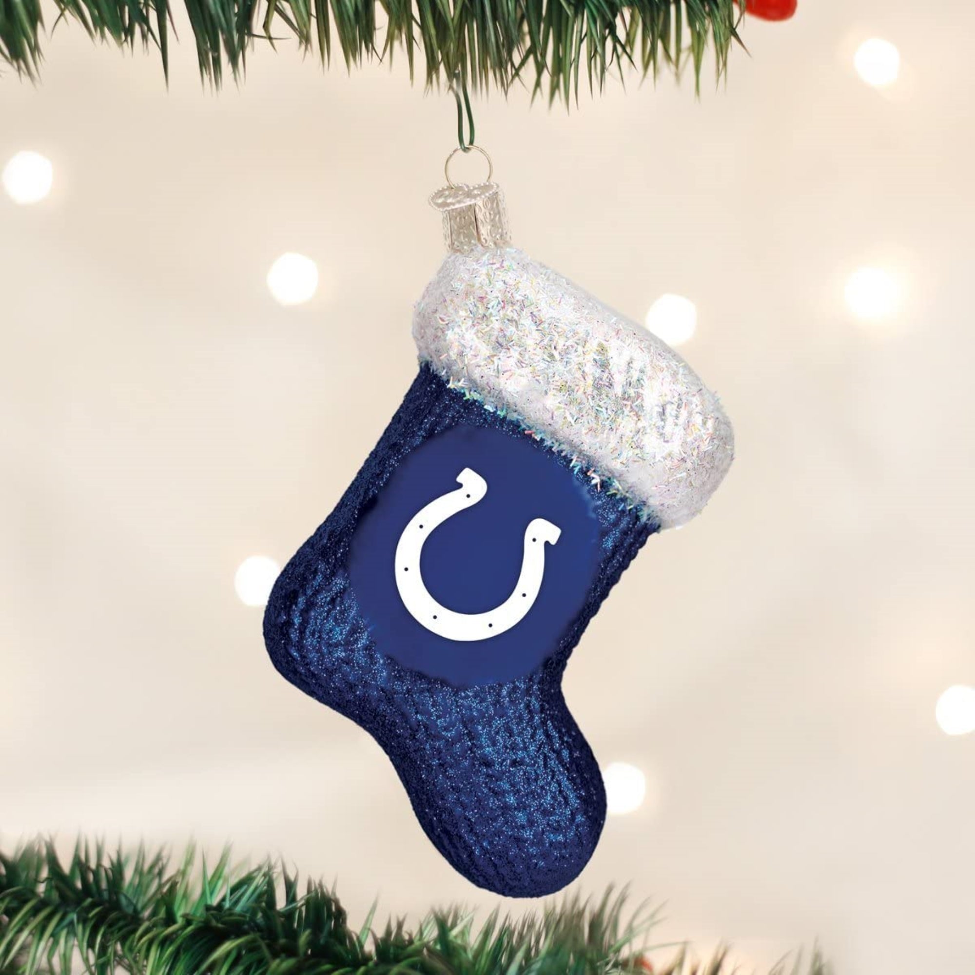 Old World Christmas Blown Glass Ornament for Christmas Tree, Indianapolis Colts Stocking