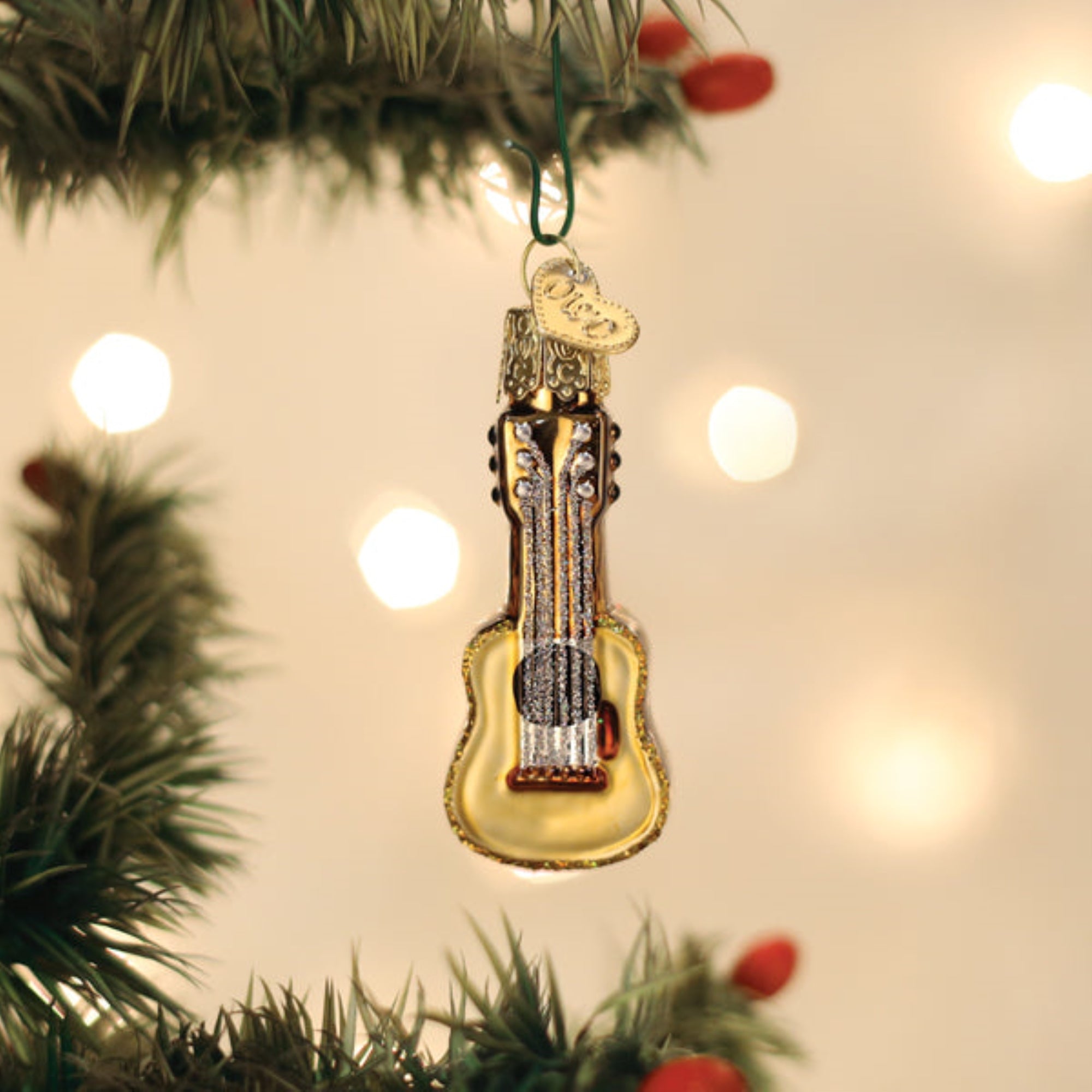 Old World Christmas Blown Glass Ornament for Christmas Tree, Mini Guitar (with OWC Gift Box)