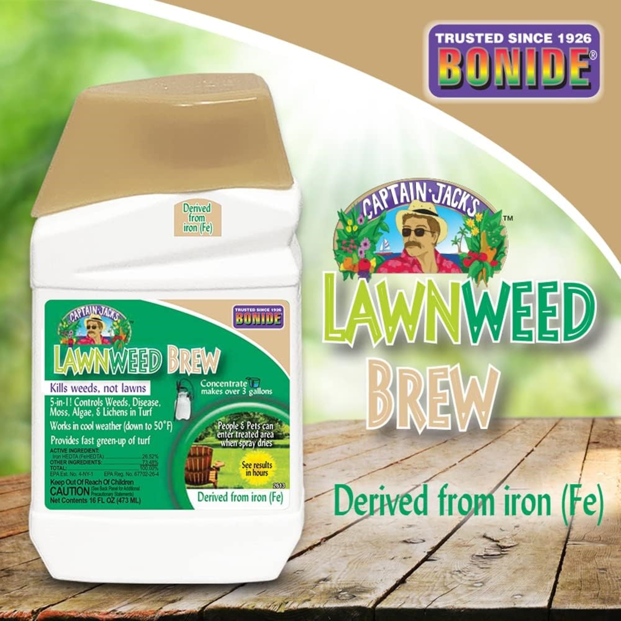 Bonide Captain Jack's Lawnweed Brew, Fast-Acting Formula Controls Weeds, Moss, Algae, Lichens & Disease, Concentrate, 16oz