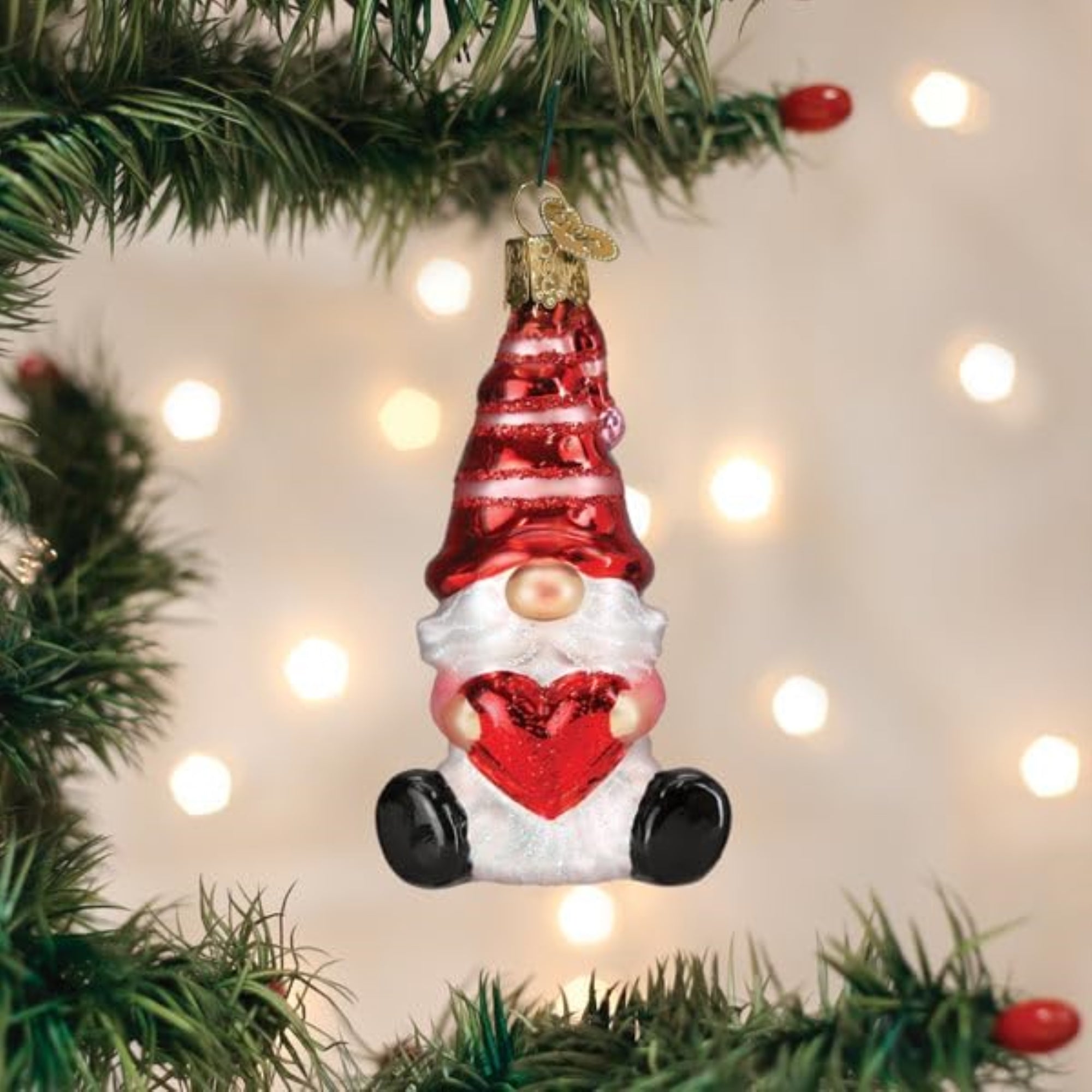 Old World Christmas Blown Glass Ornament for Christmas Tree, Valentine Gnome (with OWC Gift Box)