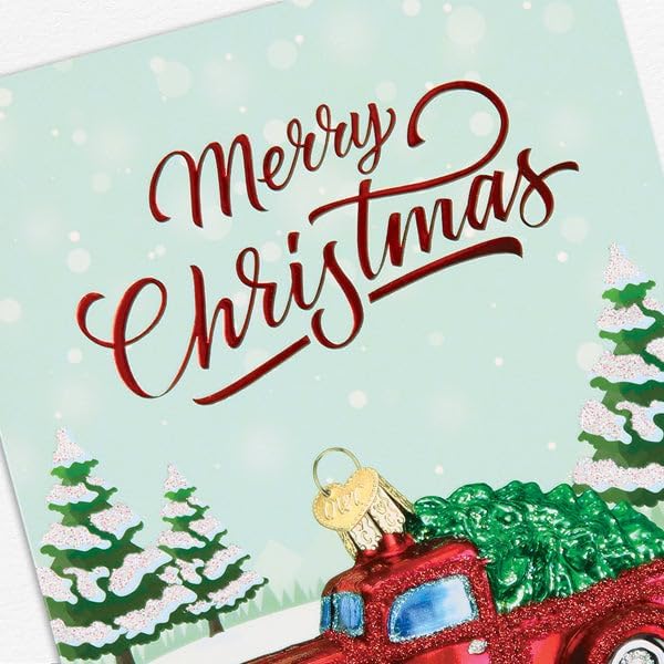 Old World Christmas Ornament Christmas Card, Red Truck, 7 x 5in