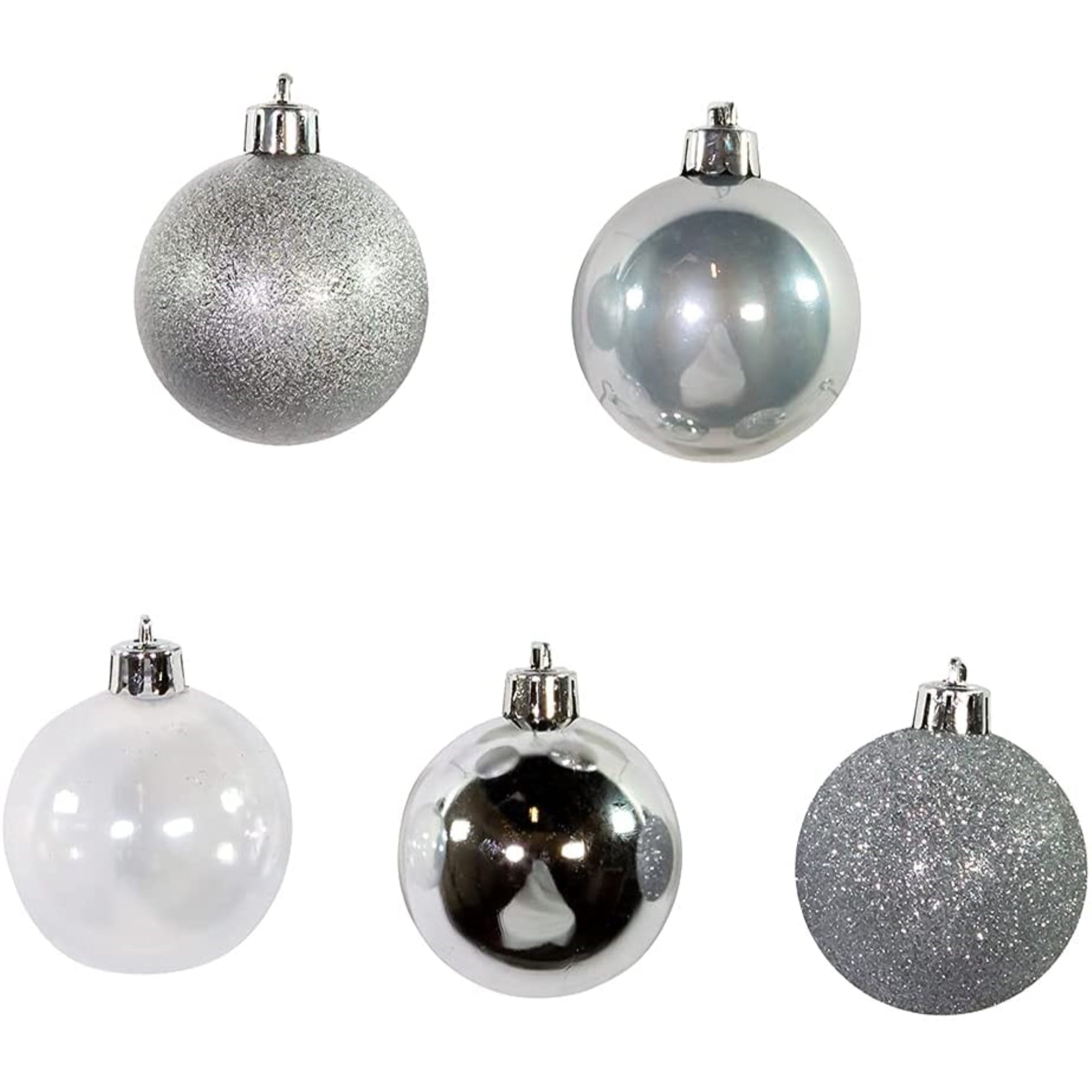 Kurt Adler Shatterproof Christmas Tree Ornaments Set, Multi-finished Silver Balls, 2.5" (30-Count)