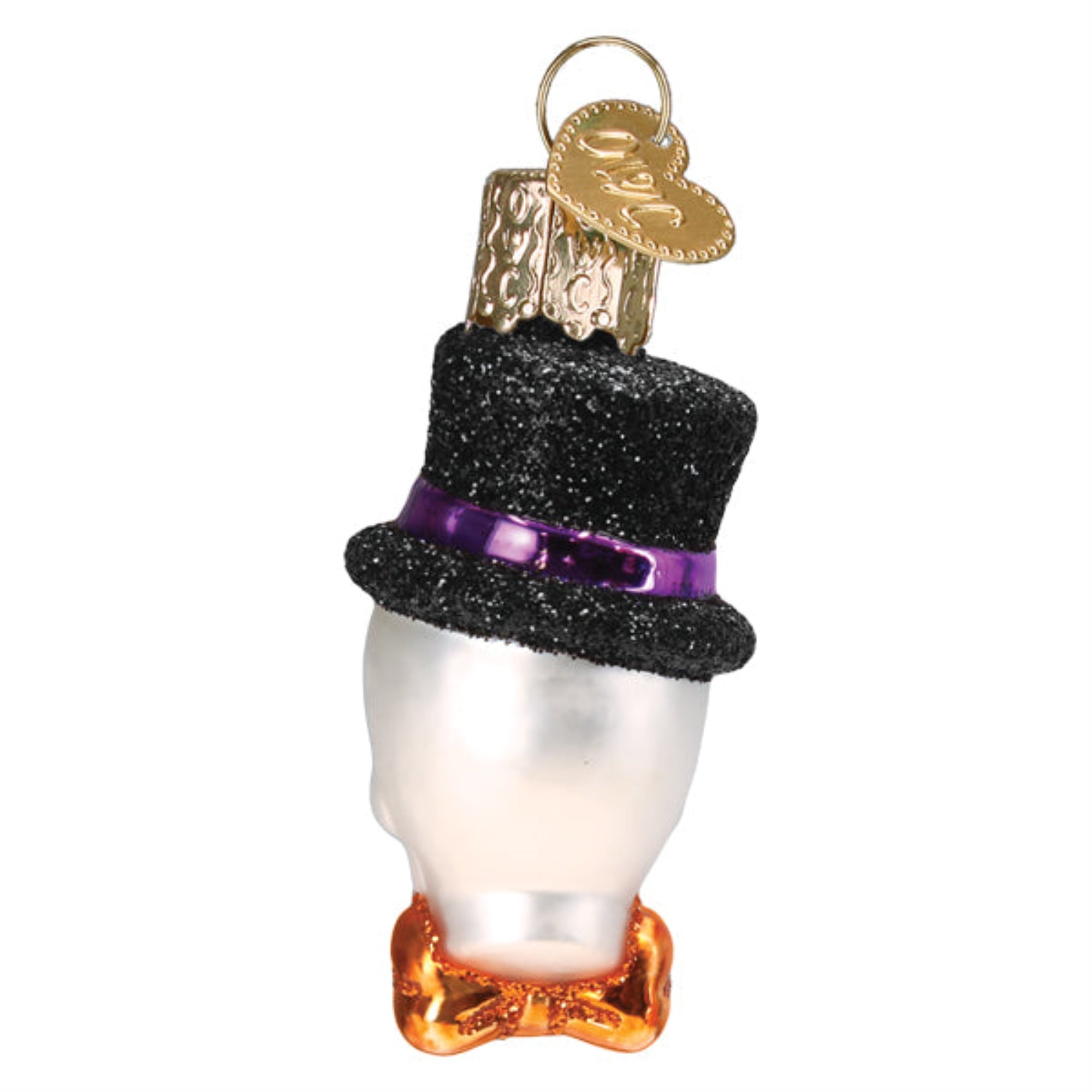 Old World Christmas Blown Glass Hanging Ornament for Halloween, Mini Top Hat Skeleton (with OWC Gift Box)