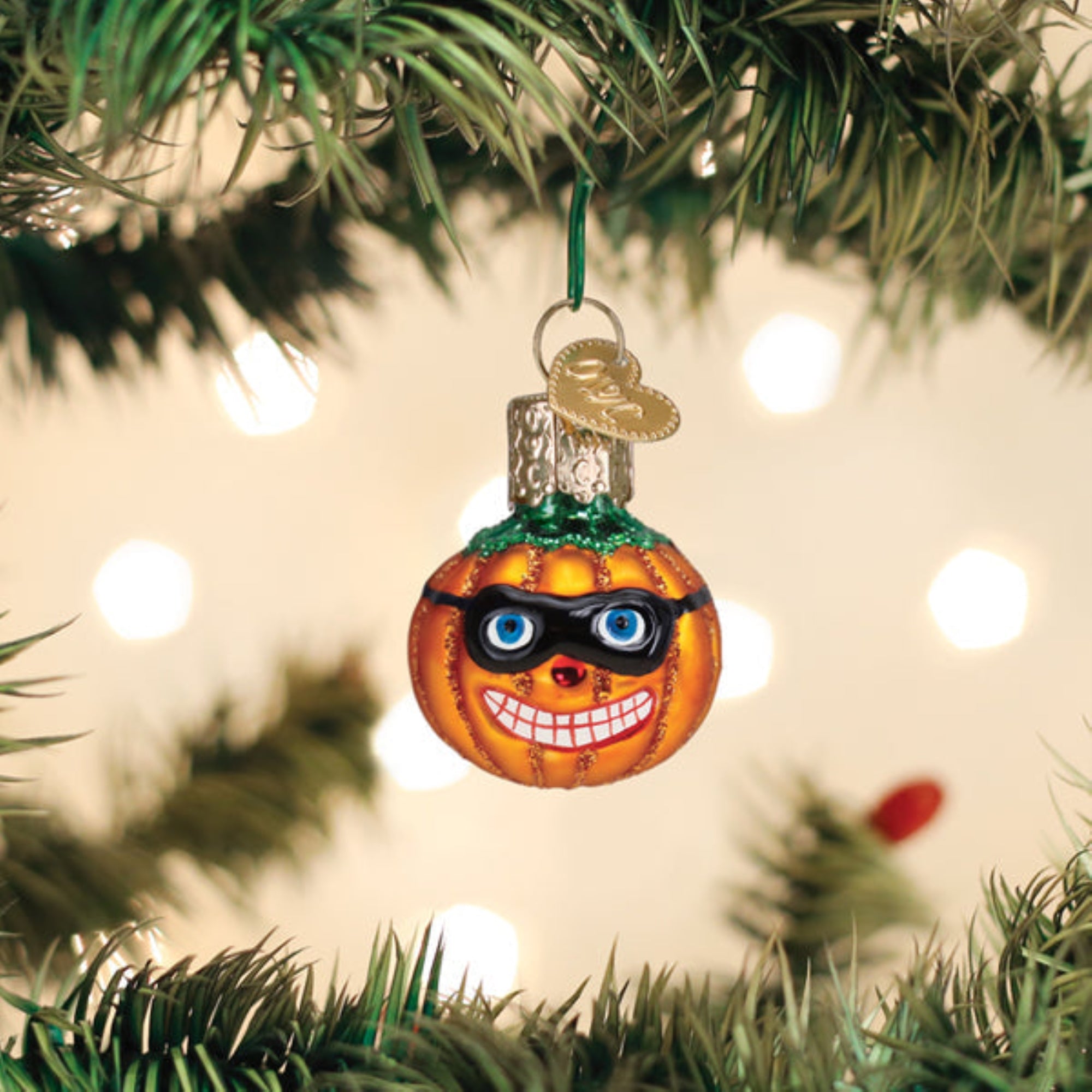 Old World Christmas Blown Glass Hanging Ornament for Halloween, Mini Masked Jack O'Lantern (with OWC Gift Box)