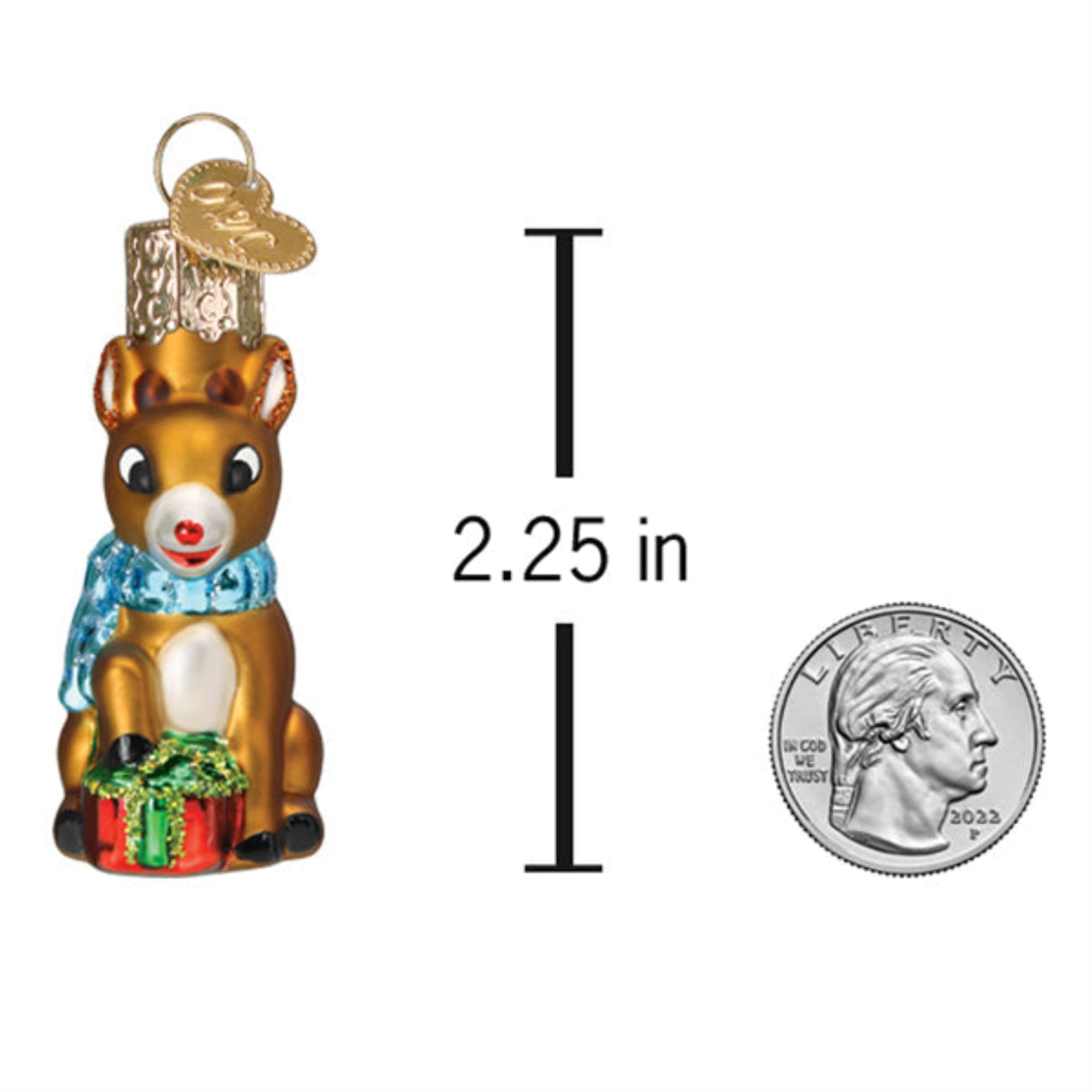 Old World Christmas Blown Glass Ornament for Christmas Tree, Mini Rudolph Red-Nosed Reindeer (with OWC Gift Box)