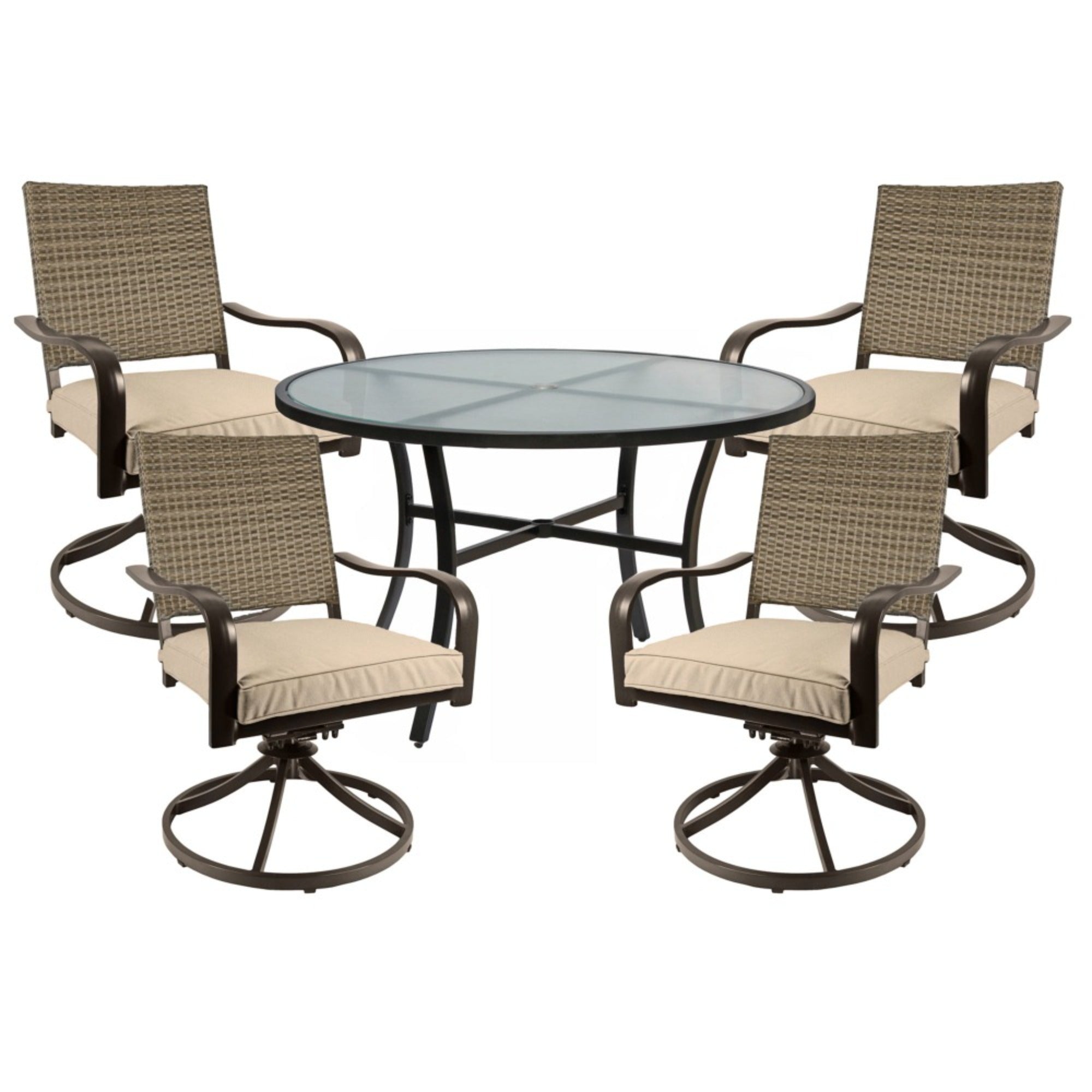 Garden Elements Outdoor Aluminum Bellevue Dining Patio Set, 4 Chairs and Table, Brown, 40"