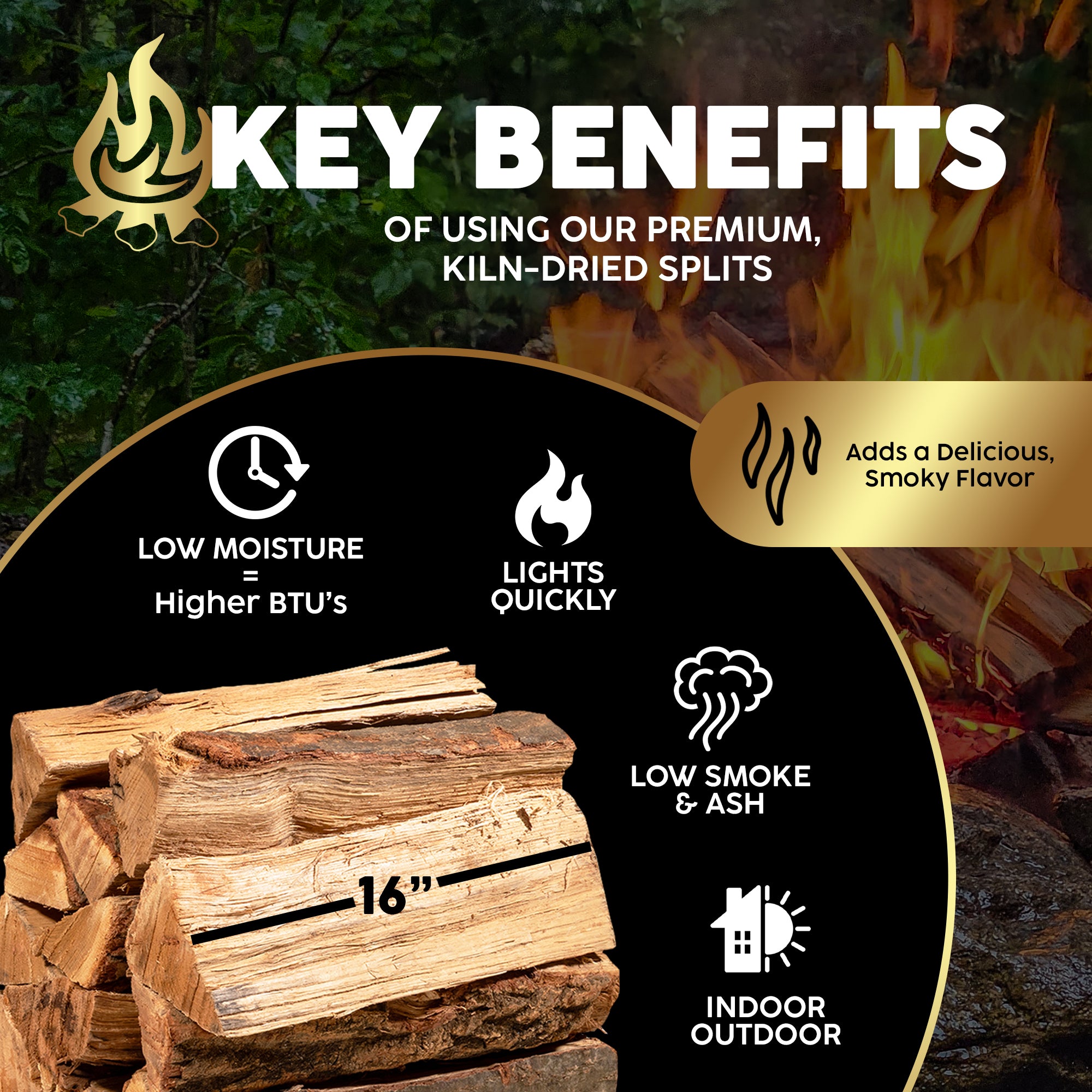 Firewood Central Kiln-Dried PA Hardwood – 16” Splits (14–18 Pieces) – High-Heat, Clean-Burning, Low Smoke for Fireplaces, Stoves & Campfires – Responsibly Sourced